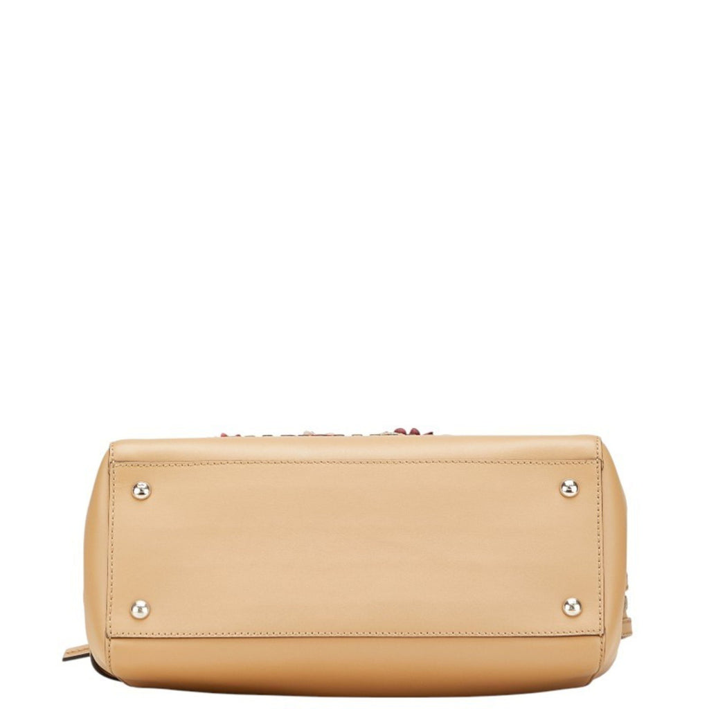 FDI Flower Stud Handbag/Shoulder Bag 2WAY 8BN298 Beige Multicolor Leather Women's FENDI