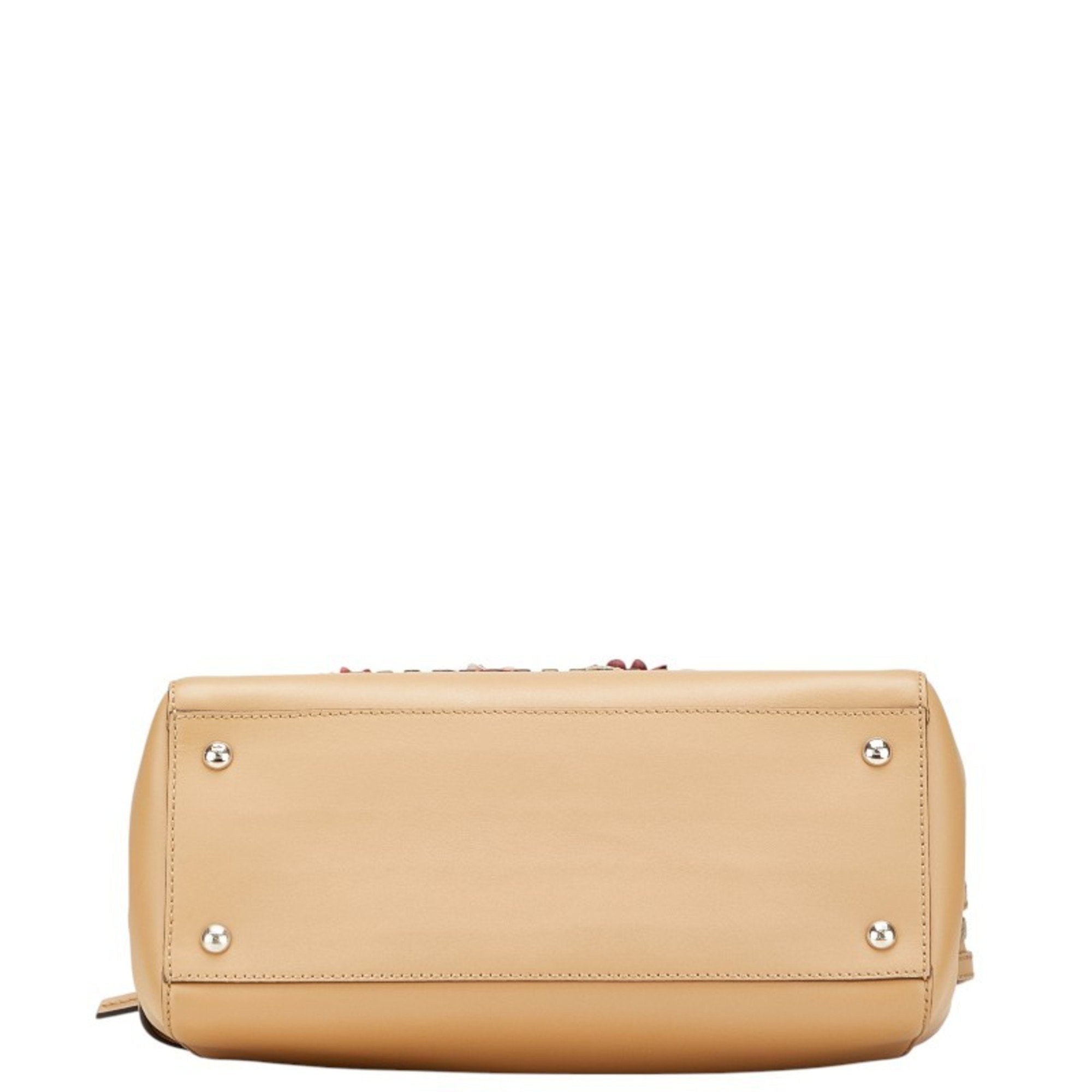 FDI Flower Stud Handbag/Shoulder Bag 2WAY 8BN298 Beige Multicolor Leather Women's FENDI