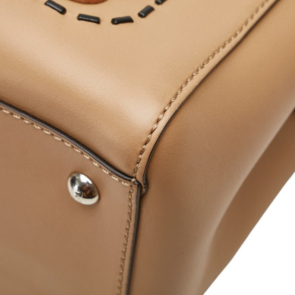 FDI Flower Stud Handbag/Shoulder Bag 2WAY 8BN298 Beige Multicolor Leather Women's FENDI