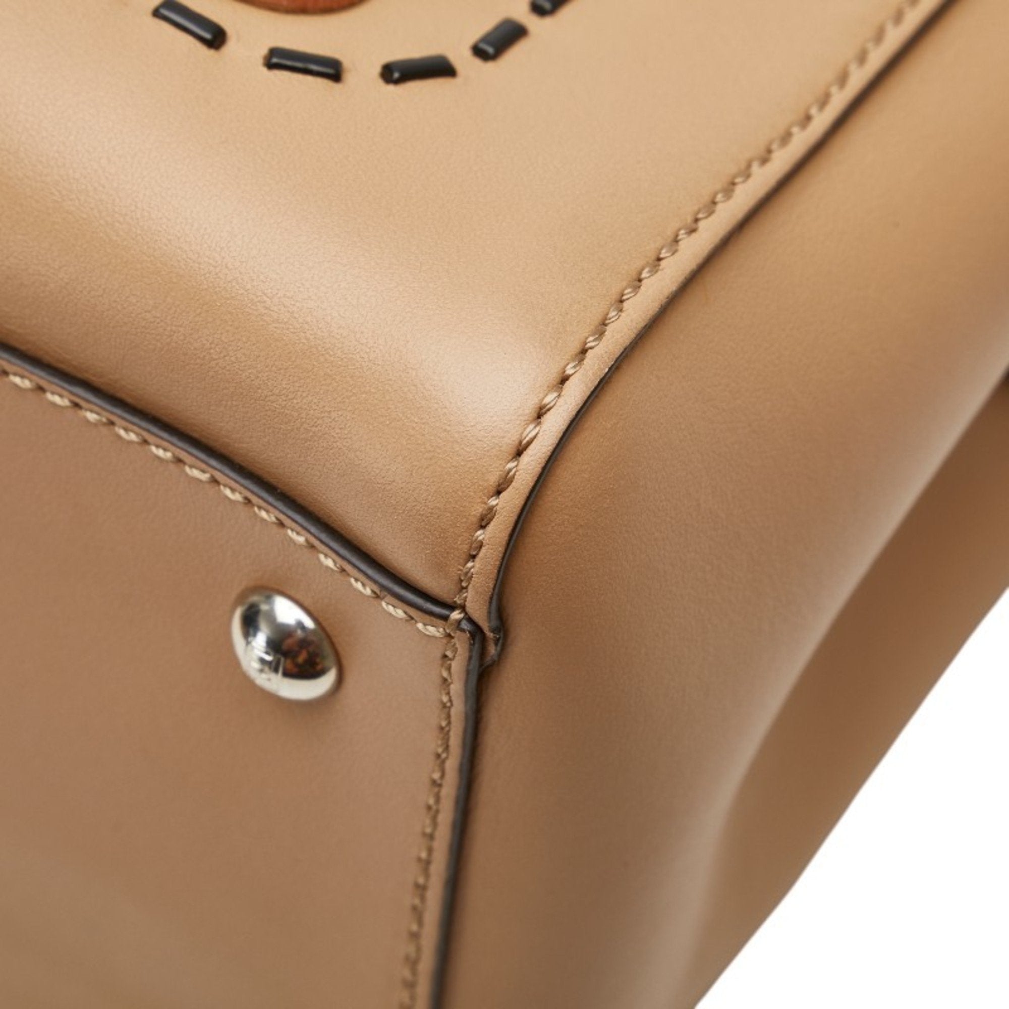 FDI Flower Stud Handbag/Shoulder Bag 2WAY 8BN298 Beige Multicolor Leather Women's FENDI