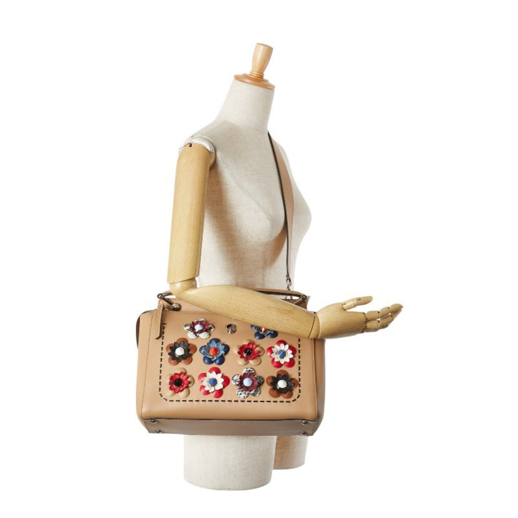 FDI Flower Stud Handbag/Shoulder Bag 2WAY 8BN298 Beige Multicolor Leather Women's FENDI