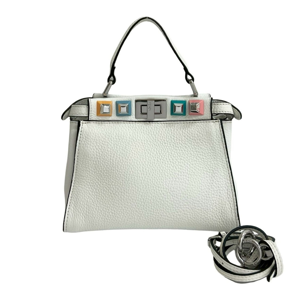 FDI Peekaboo Mini Leather 2-Way Handbag/Shoulder Bag White/Multicolor 2145b
