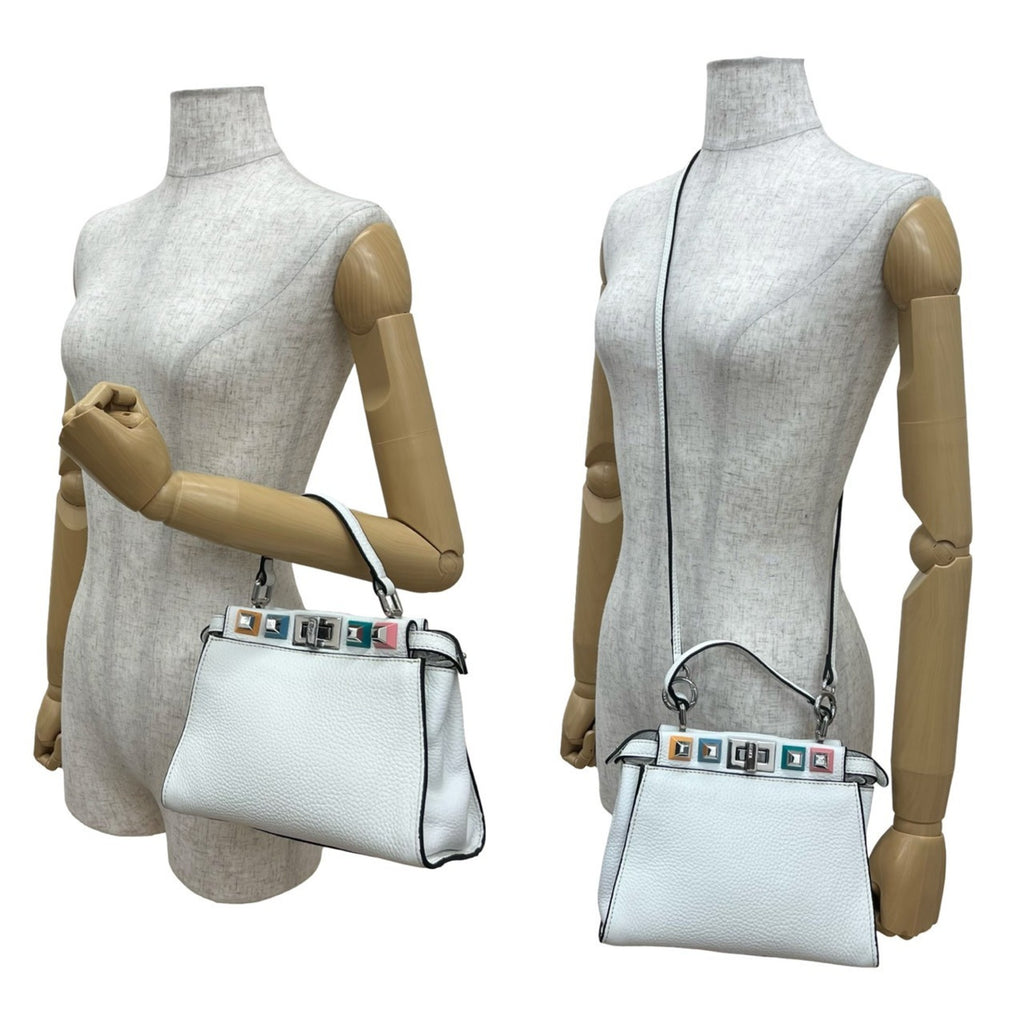 FDI Peekaboo Mini Leather 2-Way Handbag/Shoulder Bag White/Multicolor 2145b