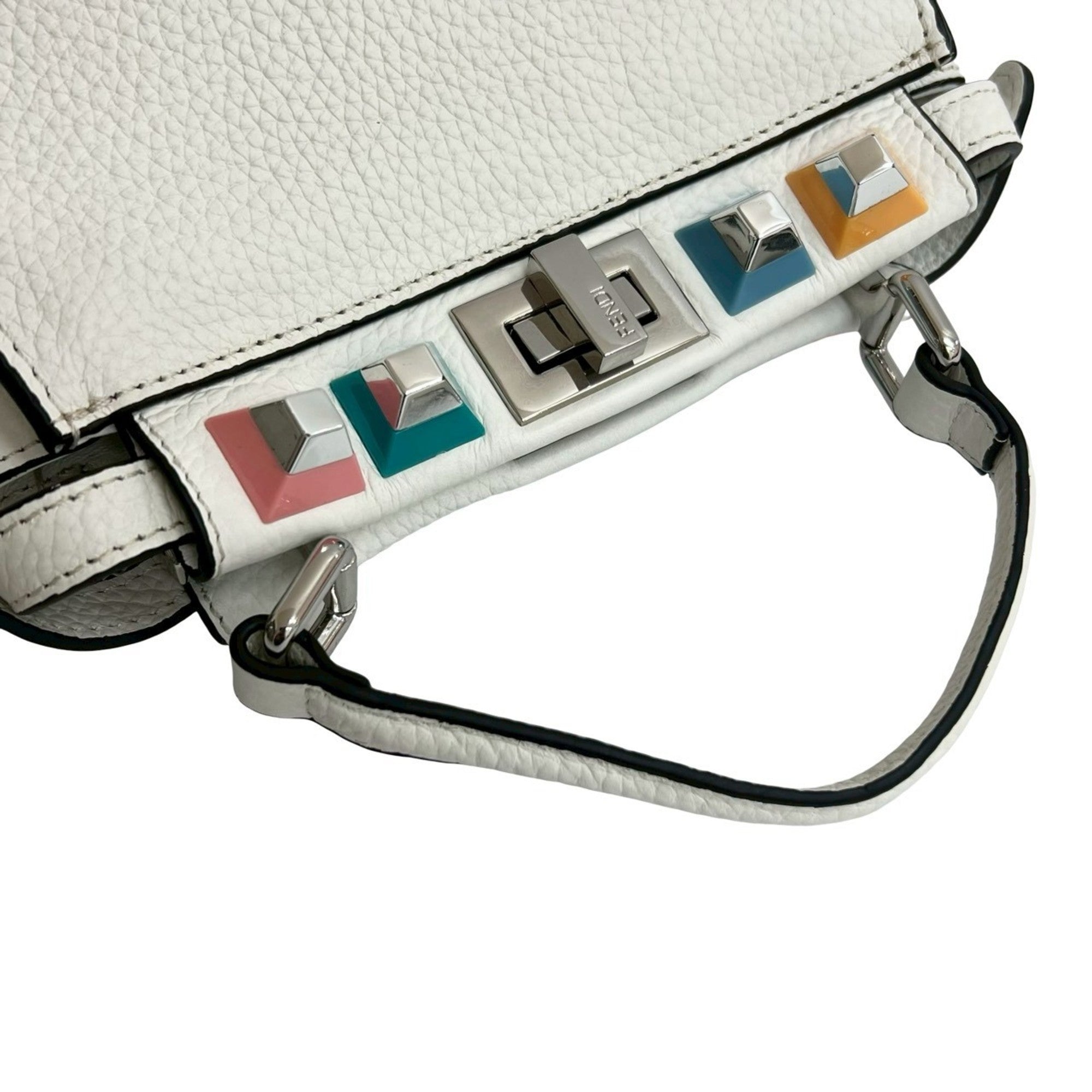 FDI Peekaboo Mini Leather 2-Way Handbag/Shoulder Bag White/Multicolor 2145b