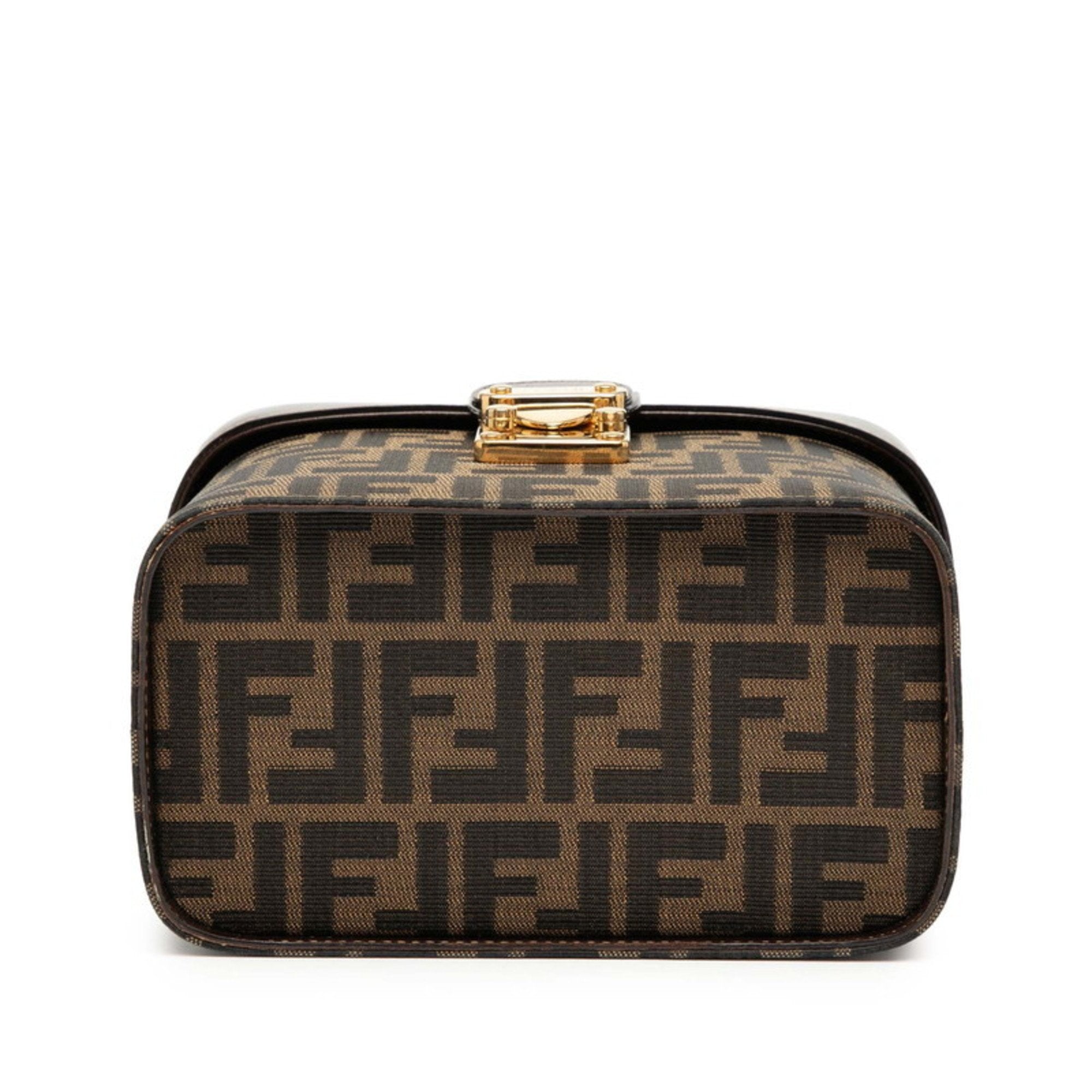 FDI Zucca Shoulder Bag Vanity 2-Way Brown Canvas Leather Women's FENDI