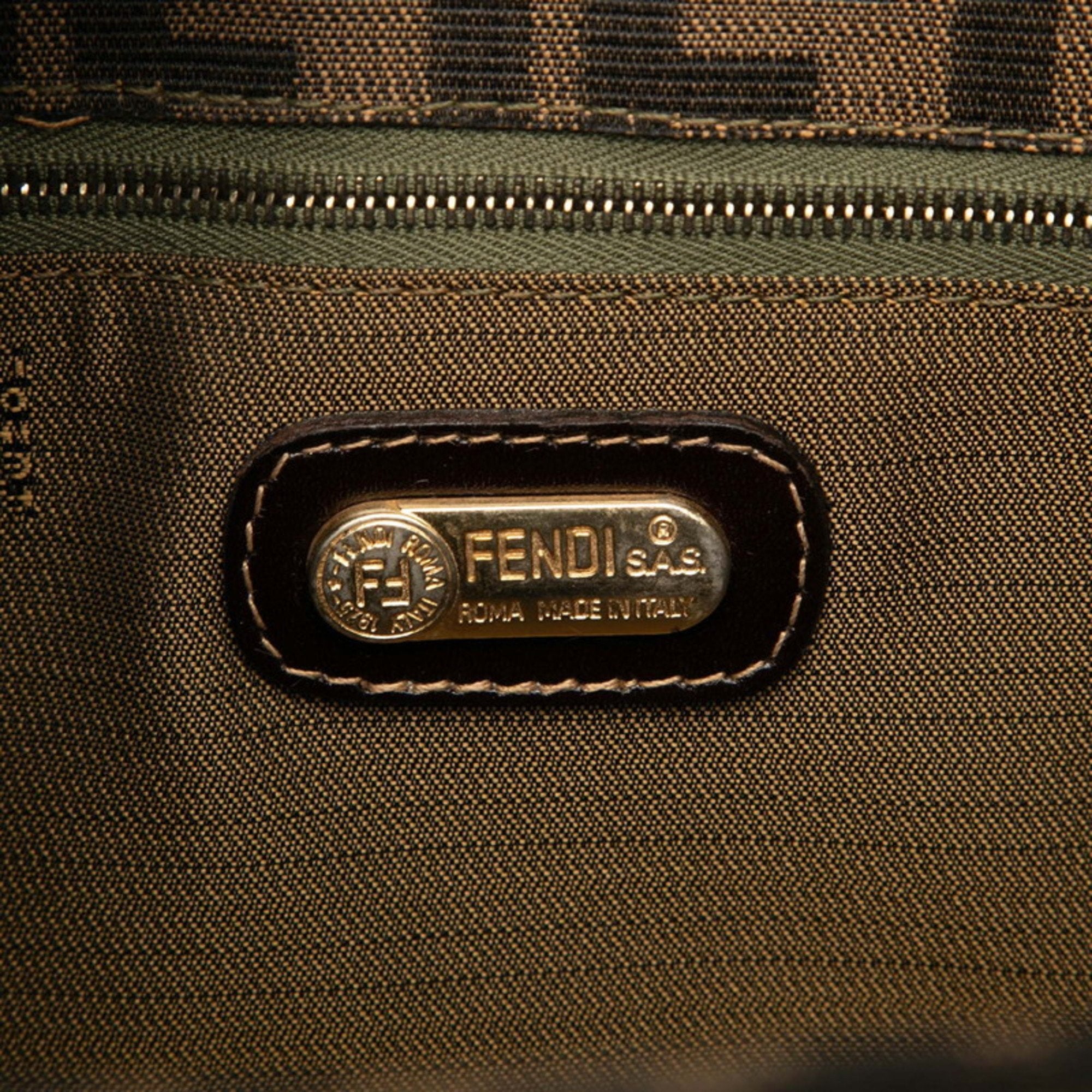 FDI La Medusa Zucca handbag and Versace Fendace shoulder bag in nylon canvas leather, black/brown, 2-way, A5 size, for women.