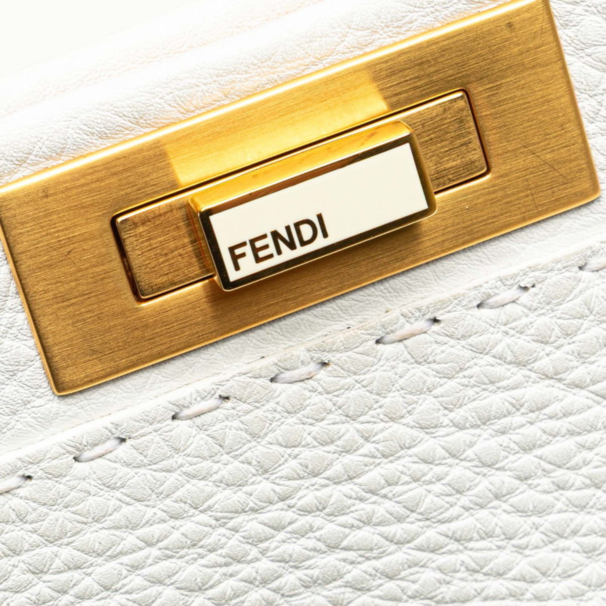 FDI Selleria Peekaboo Shoulder Bag/Handbag 2WAY 8BN211 White Leather Women's FENDI