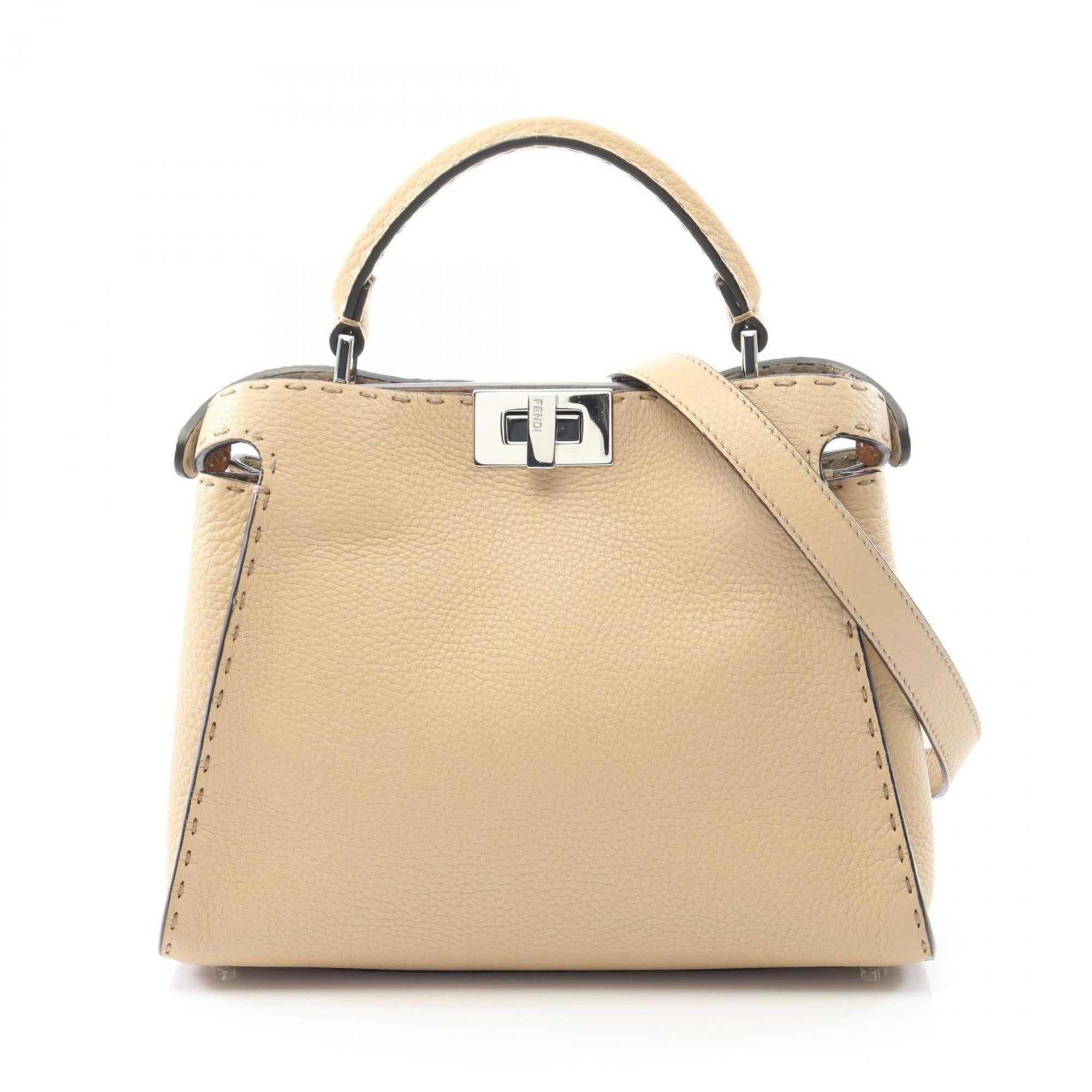FDI Peekaboo Essential Handbag, Leather, Women's, Beige