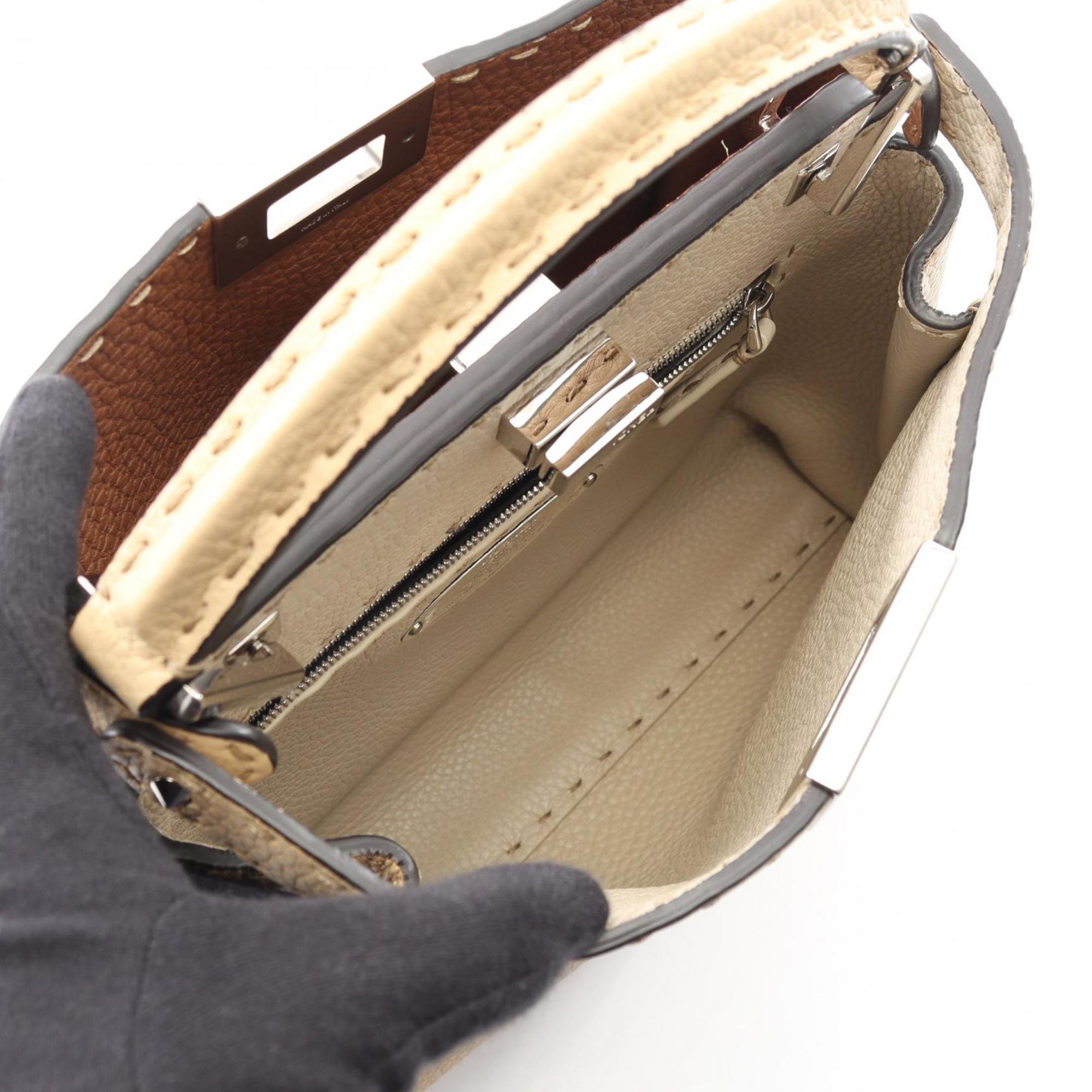 FDI Peekaboo Essential Handbag, Leather, Women's, Beige