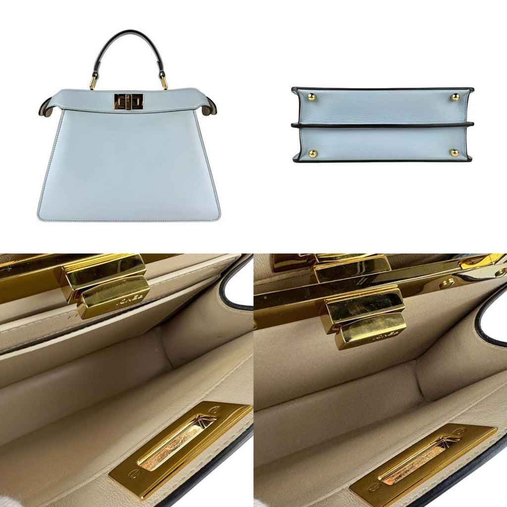 FDI ISeeU Peekaboo Handbag Shoulder Bag in Light Blue and Gold Leather, Women's, 8BN822-A6V8 z7026