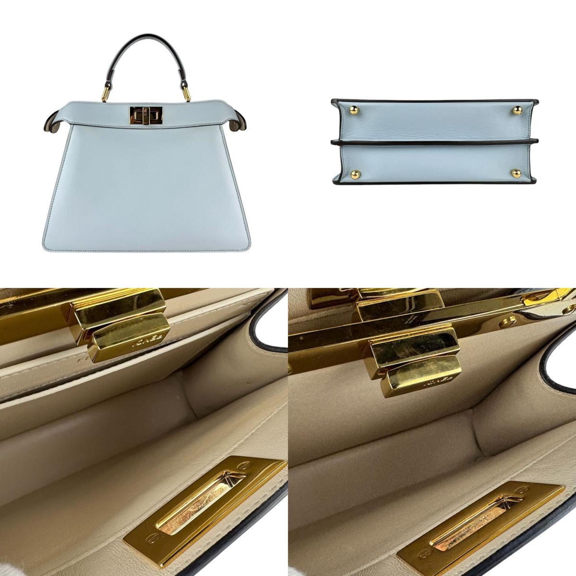 FDI ISeeU Peekaboo Handbag Shoulder Bag in Light Blue and Gold Leather, Women's, 8BN822-A6V8 z7026