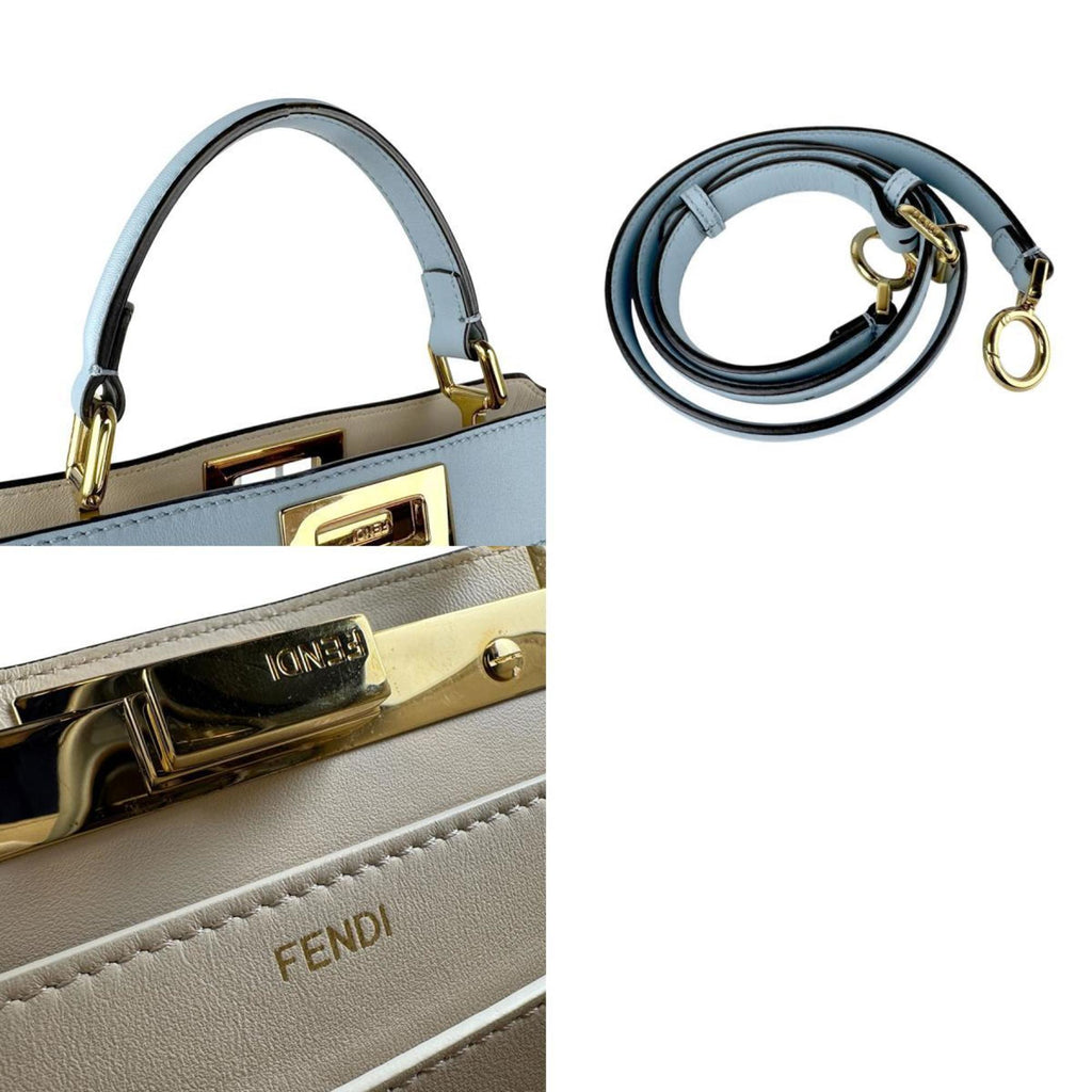 FDI ISeeU Peekaboo Handbag Shoulder Bag in Light Blue and Gold Leather, Women's, 8BN822-A6V8 z7026
