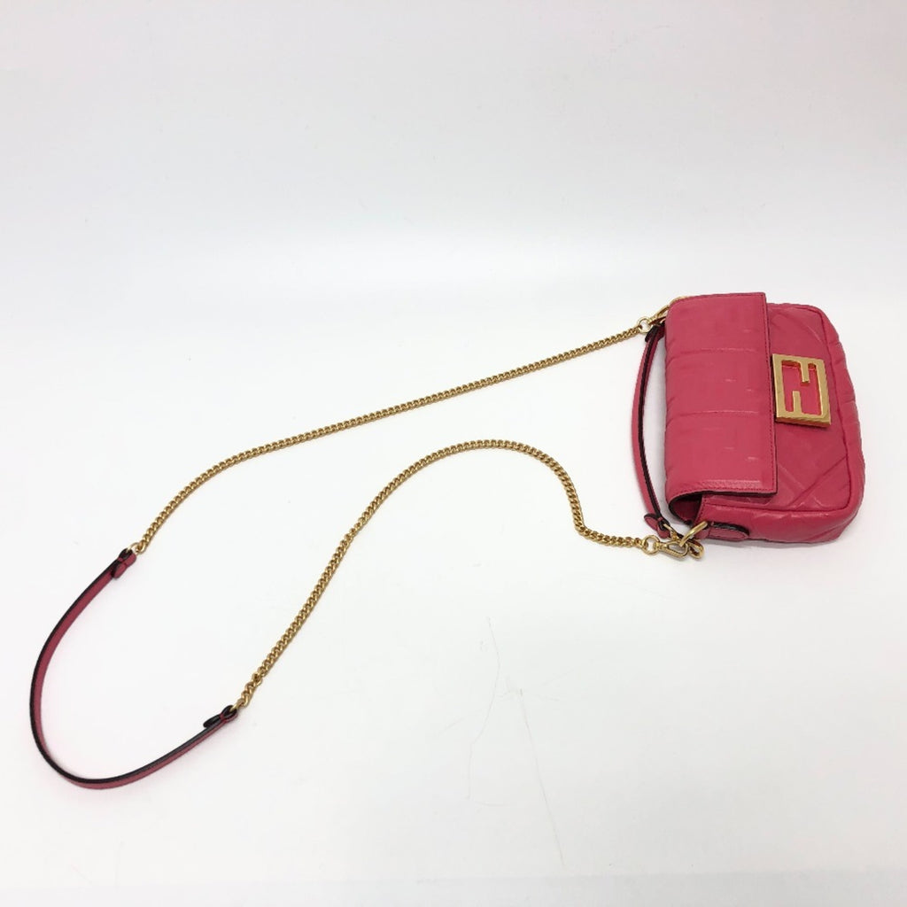 FDI 8BS017 FF Baguette Small Chain 2-Way Bag, Shoulder Lambskin, Pink, Women's