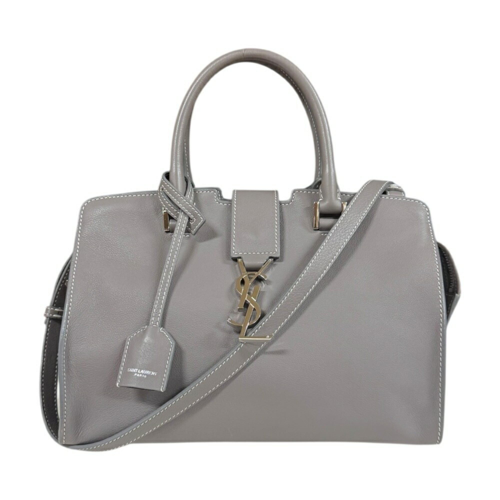 SLT Laurent Baby Cabas Shoulder Bag, Leather, 424868, Gray, Women's, SAINT LAURENT 2-Way