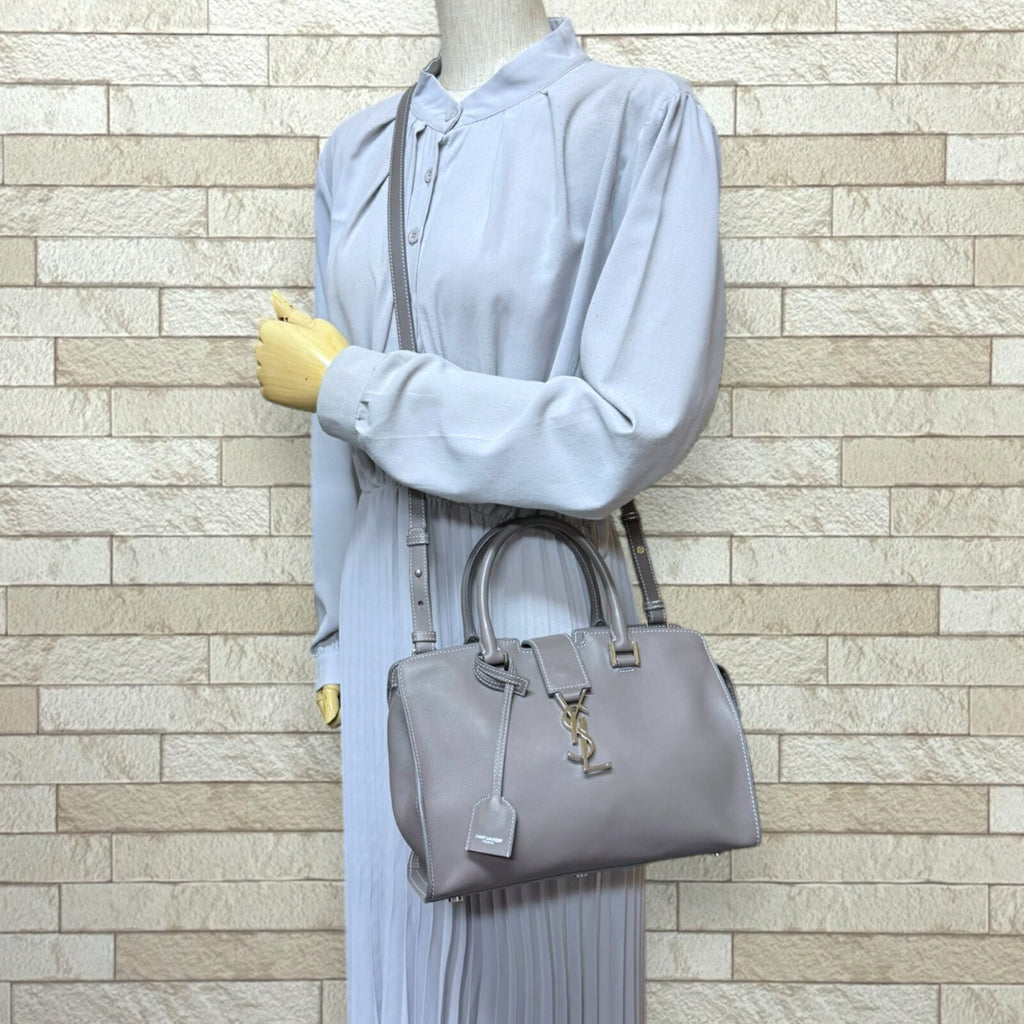 SLT Laurent Baby Cabas Shoulder Bag, Leather, 424868, Gray, Women's, SAINT LAURENT 2-Way