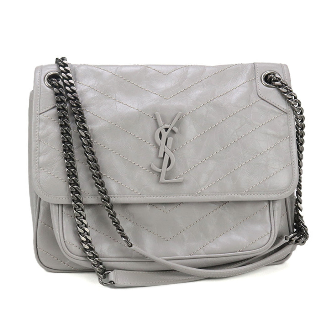 SLT LAURENT Niki Shoulder Bag SL95389 (498894) with Chain, Gray, Women's