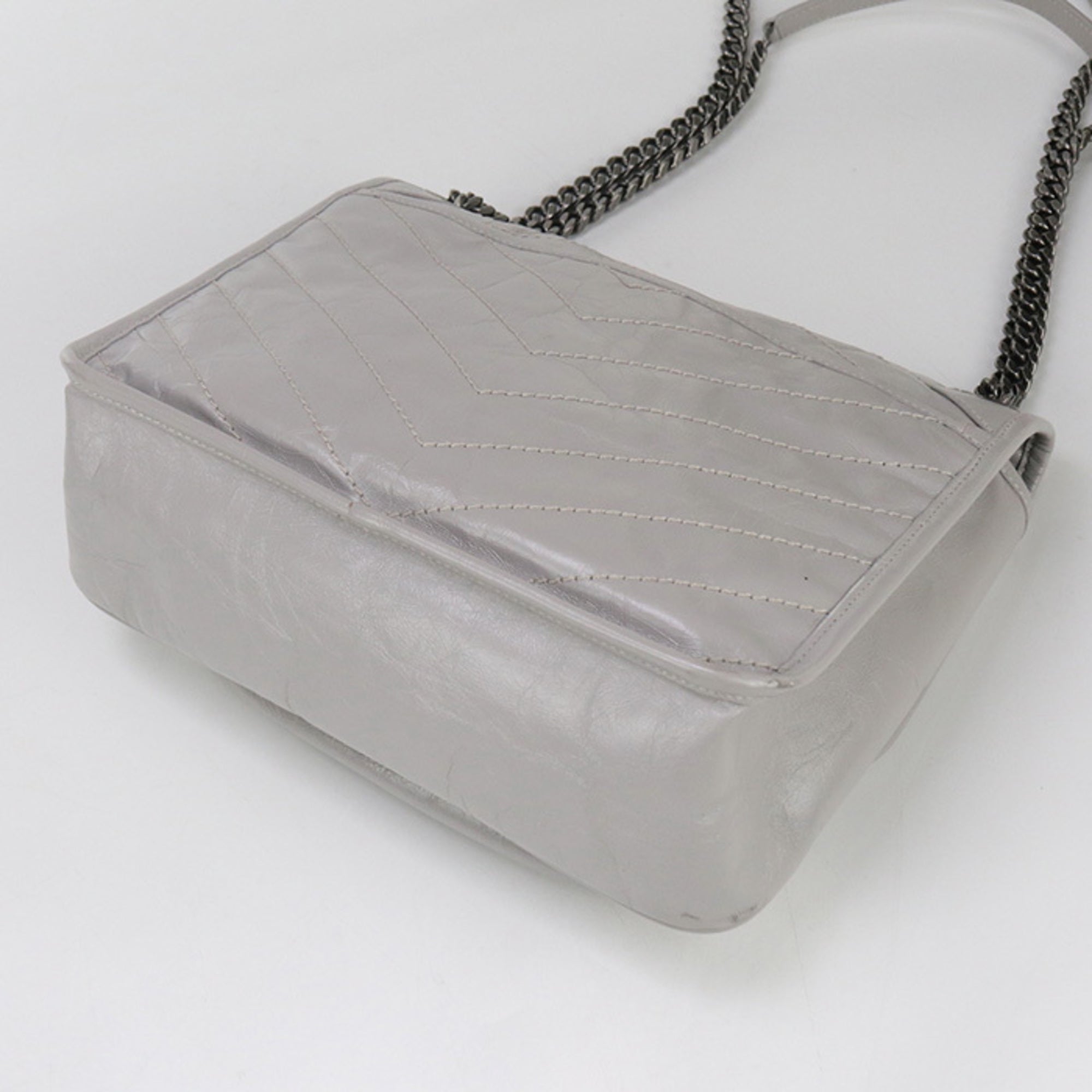 SLT LAURENT Niki Shoulder Bag SL95389 (498894) with Chain, Gray, Women's