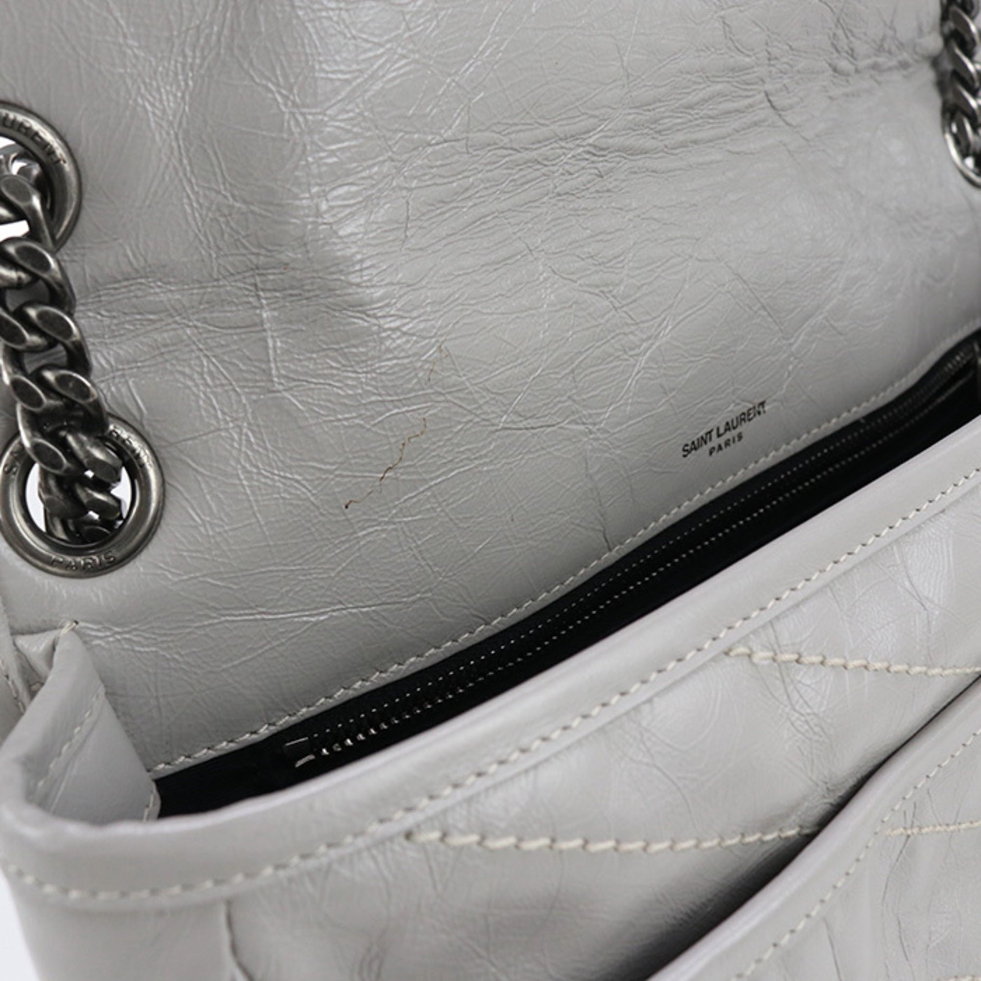 SLT LAURENT Niki Shoulder Bag SL95389 (498894) with Chain, Gray, Women's