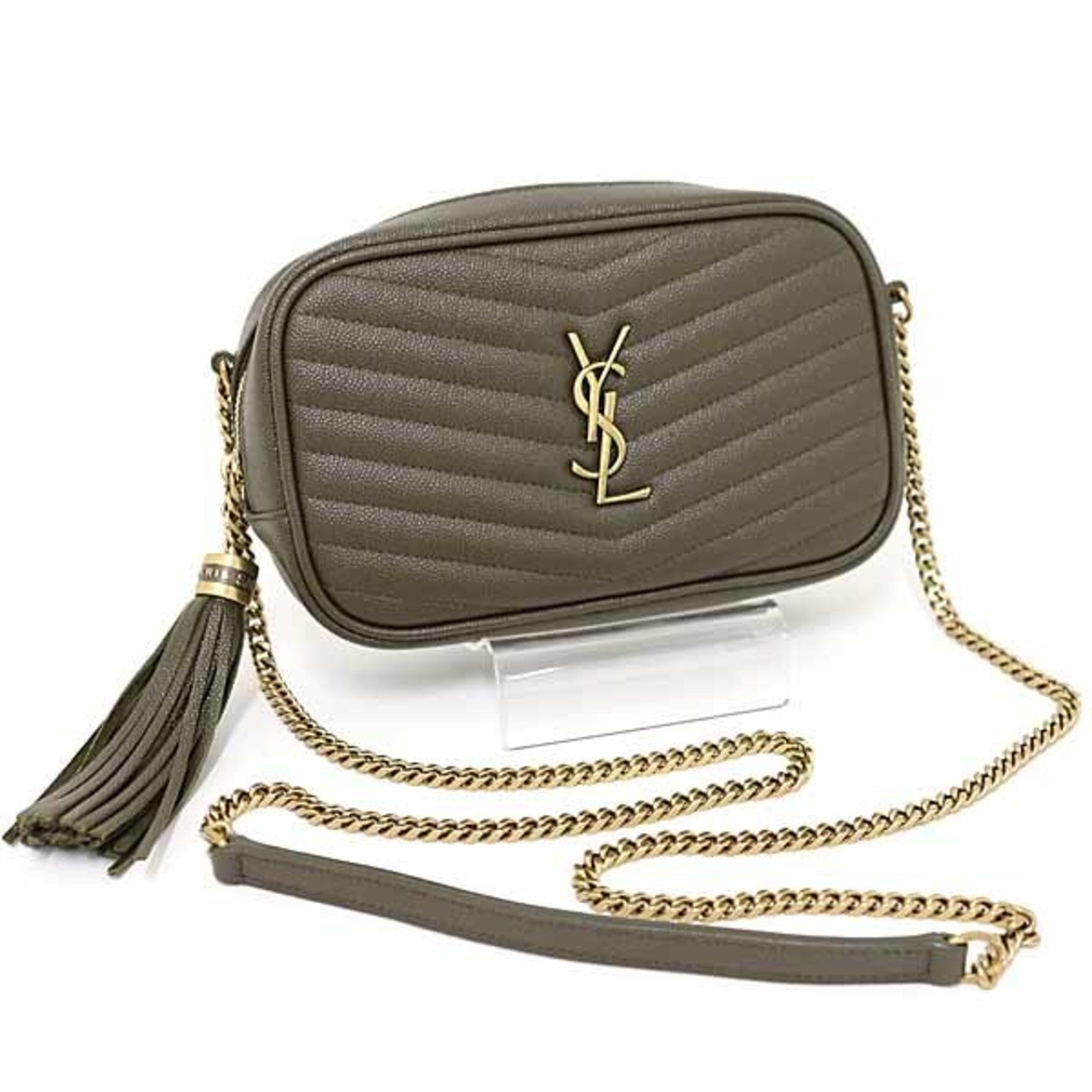 SLT Laurent Lou chain shoulder bag with tassel, calfskin 612579 khaki