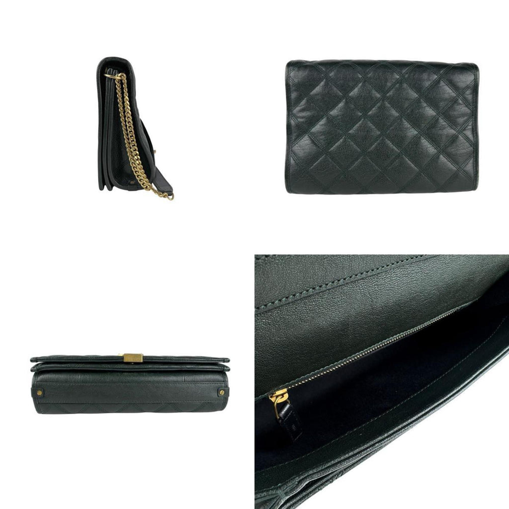 SLT Laurent shoulder bag in dark green and gold leather, women's, 629246 z6772