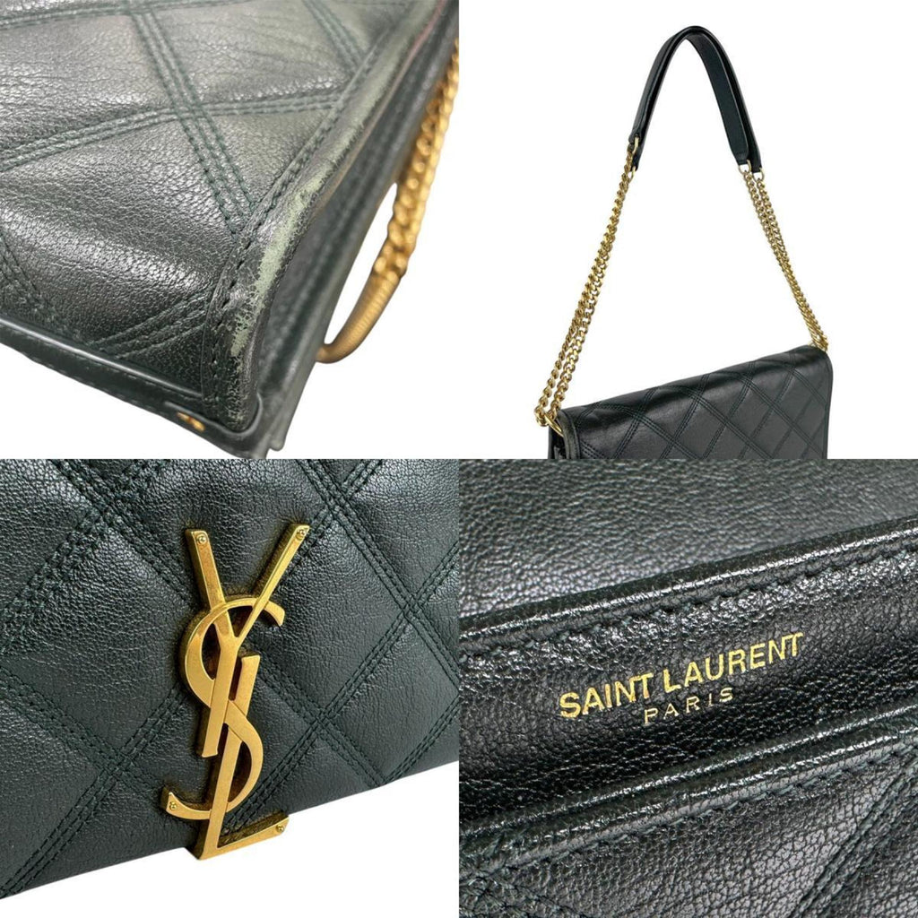 SLT Laurent shoulder bag in dark green and gold leather, women's, 629246 z6772