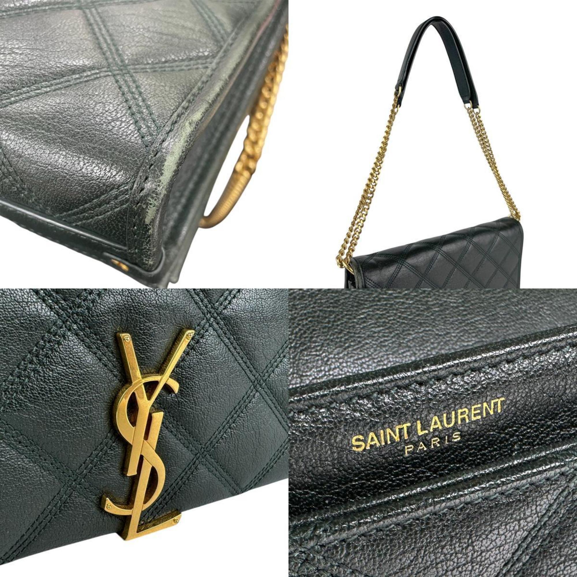 SLT Laurent shoulder bag in dark green and gold leather, women's, 629246 z6772
