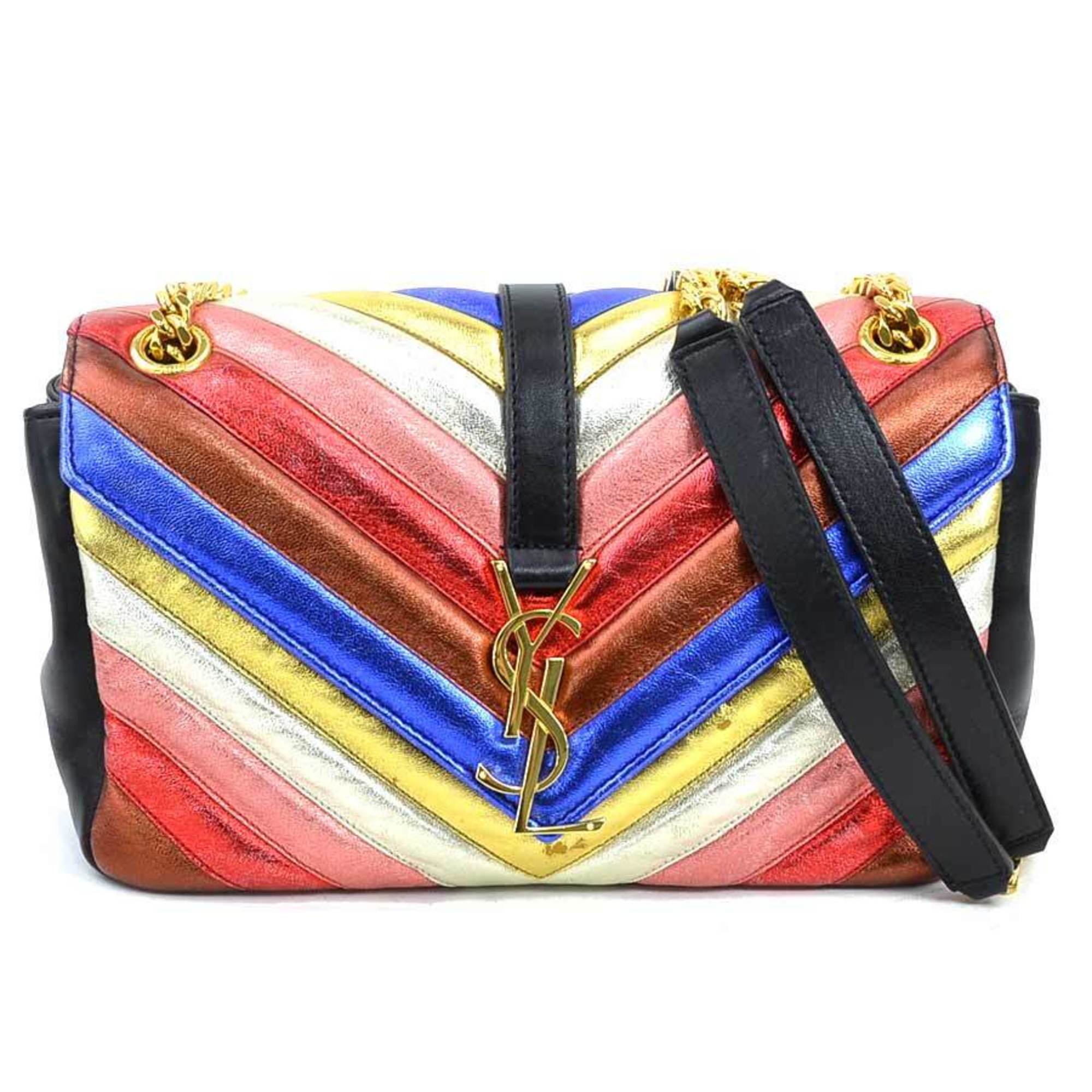 SLT Laurent shoulder bag in black and multicolored leather, women's, 428125 90160a