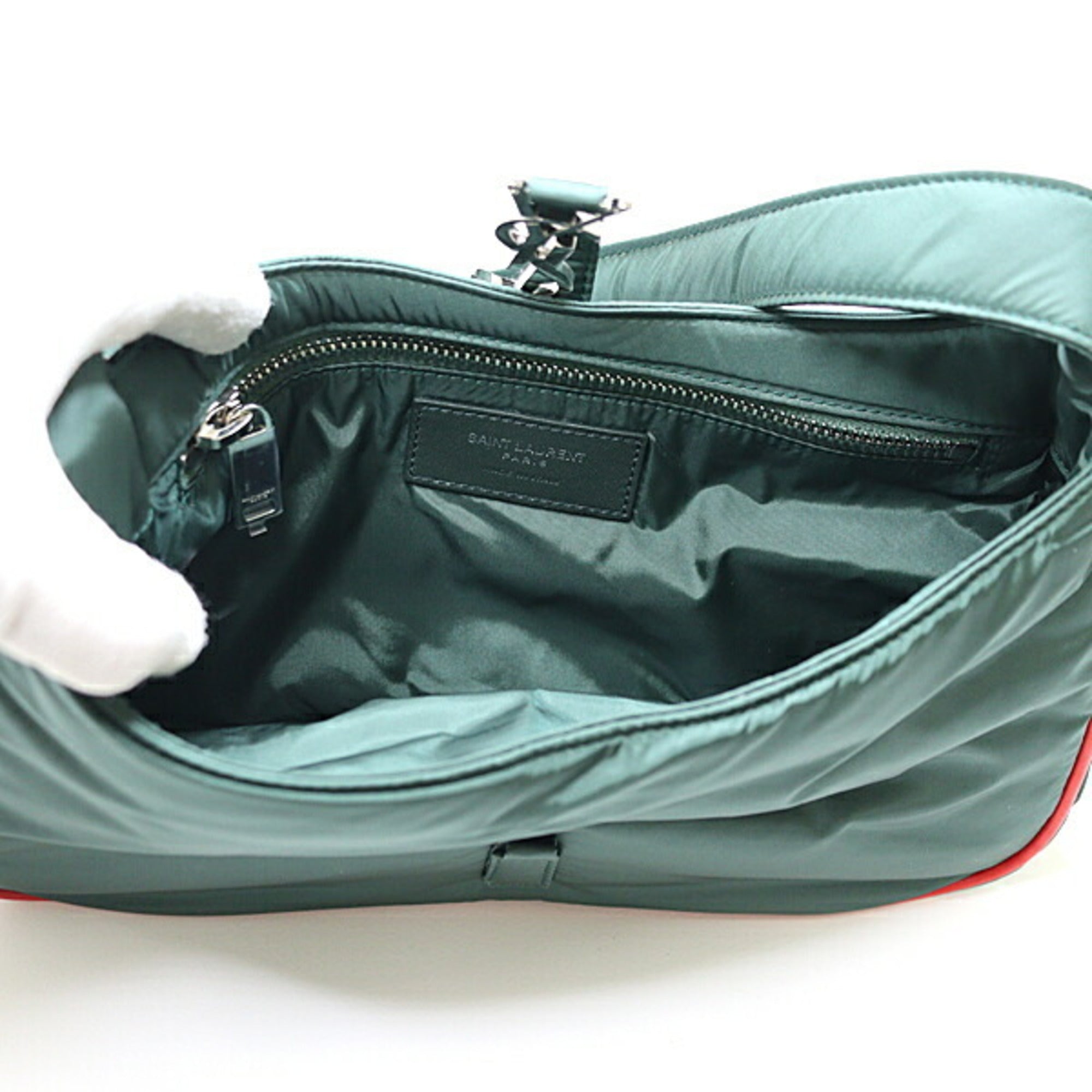 SLT Laurent YSL Le Cin Cassette Shoulder Bag Eco Nylon Khaki Green/Red 733294