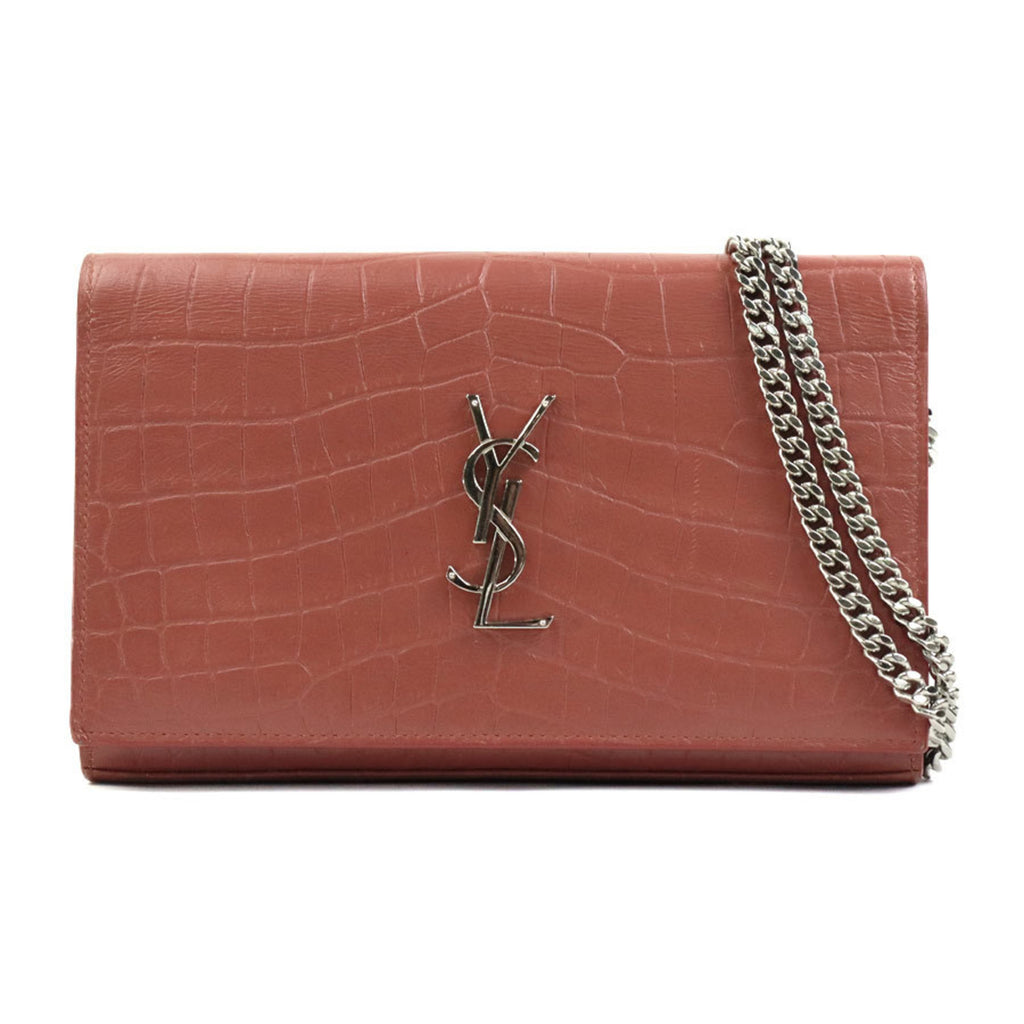 SLT Laurent wallet chain shoulder bag embossed leather pink brown silver women's e59273a