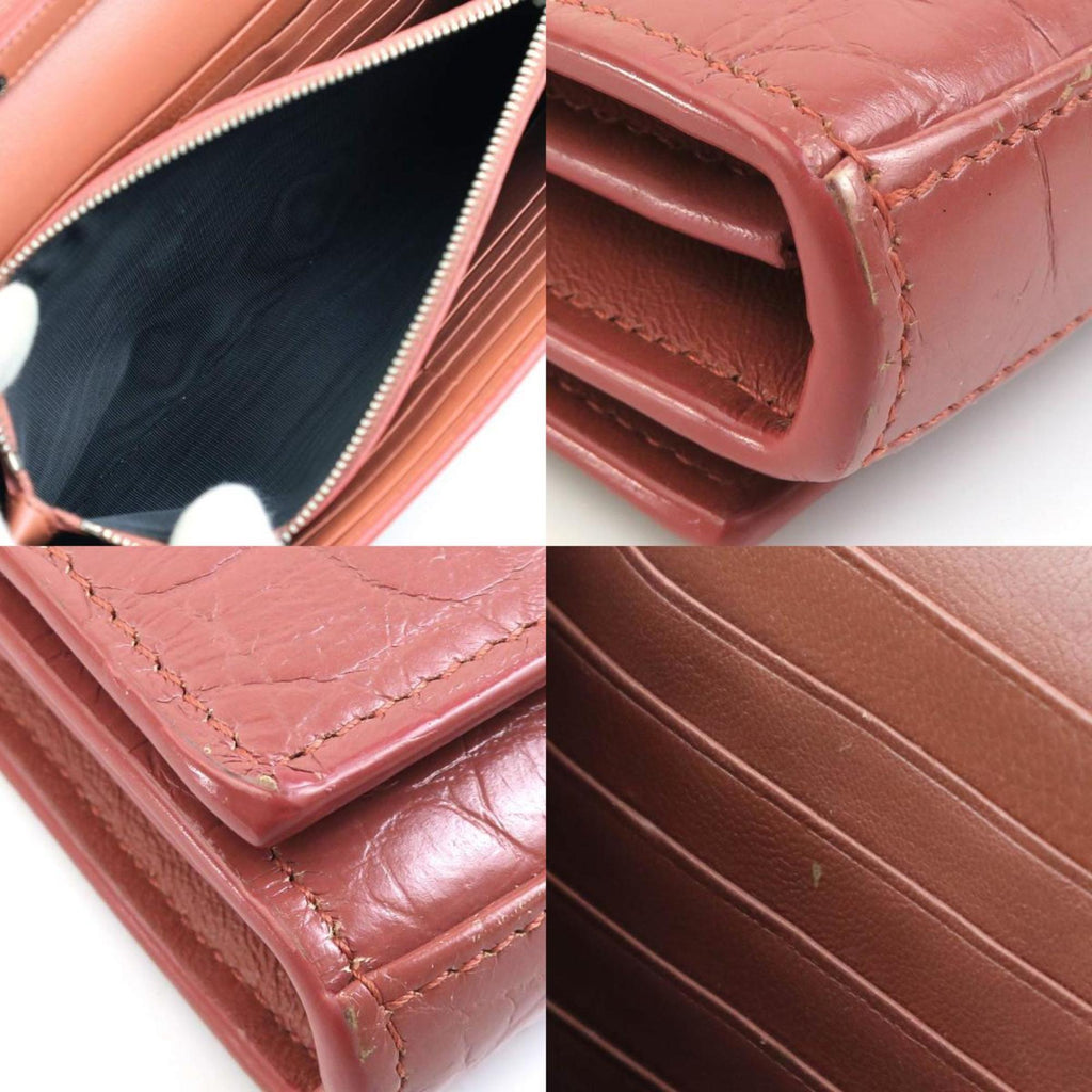 SLT Laurent wallet chain shoulder bag embossed leather pink brown silver women's e59273a