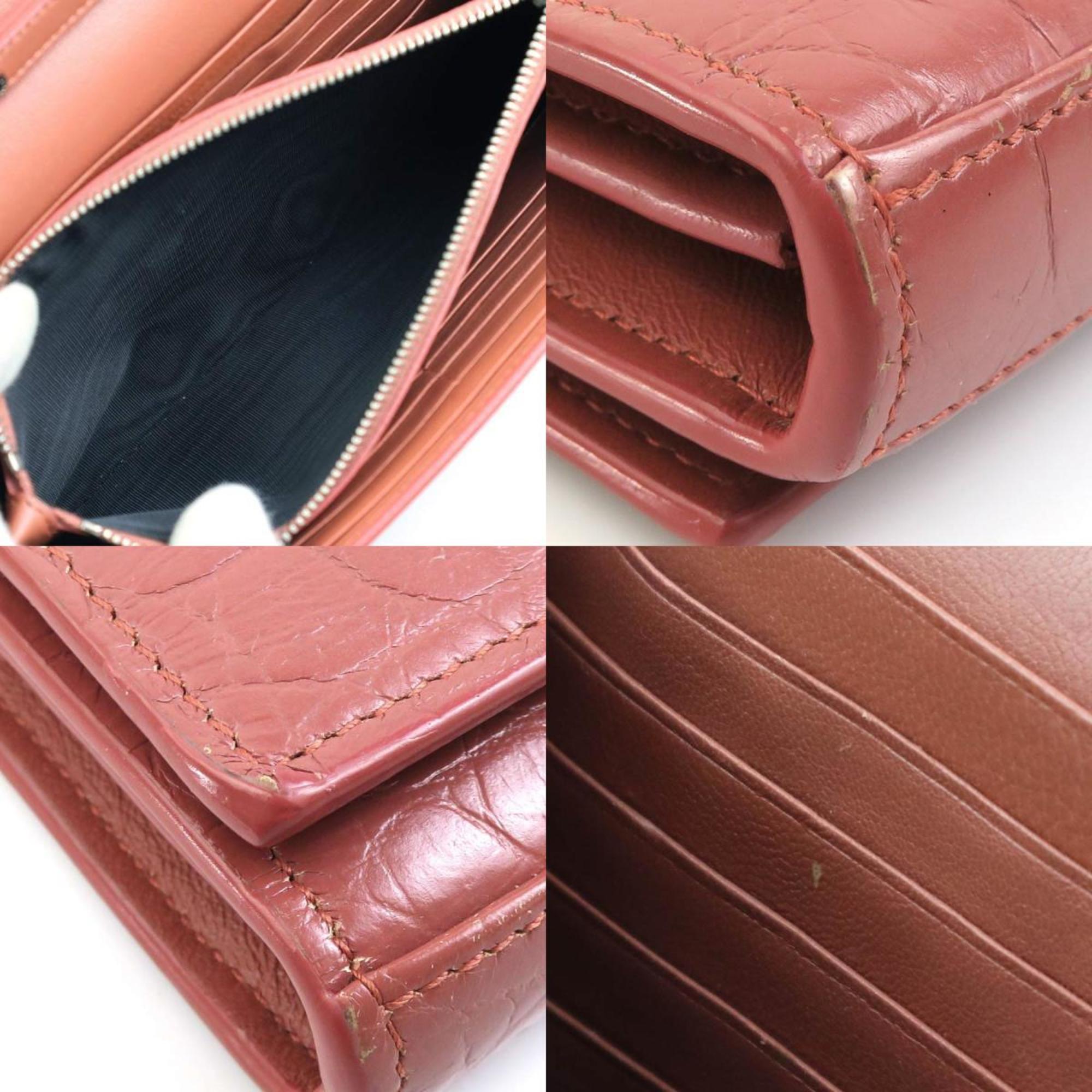 SLT Laurent wallet chain shoulder bag embossed leather pink brown silver women's e59273a