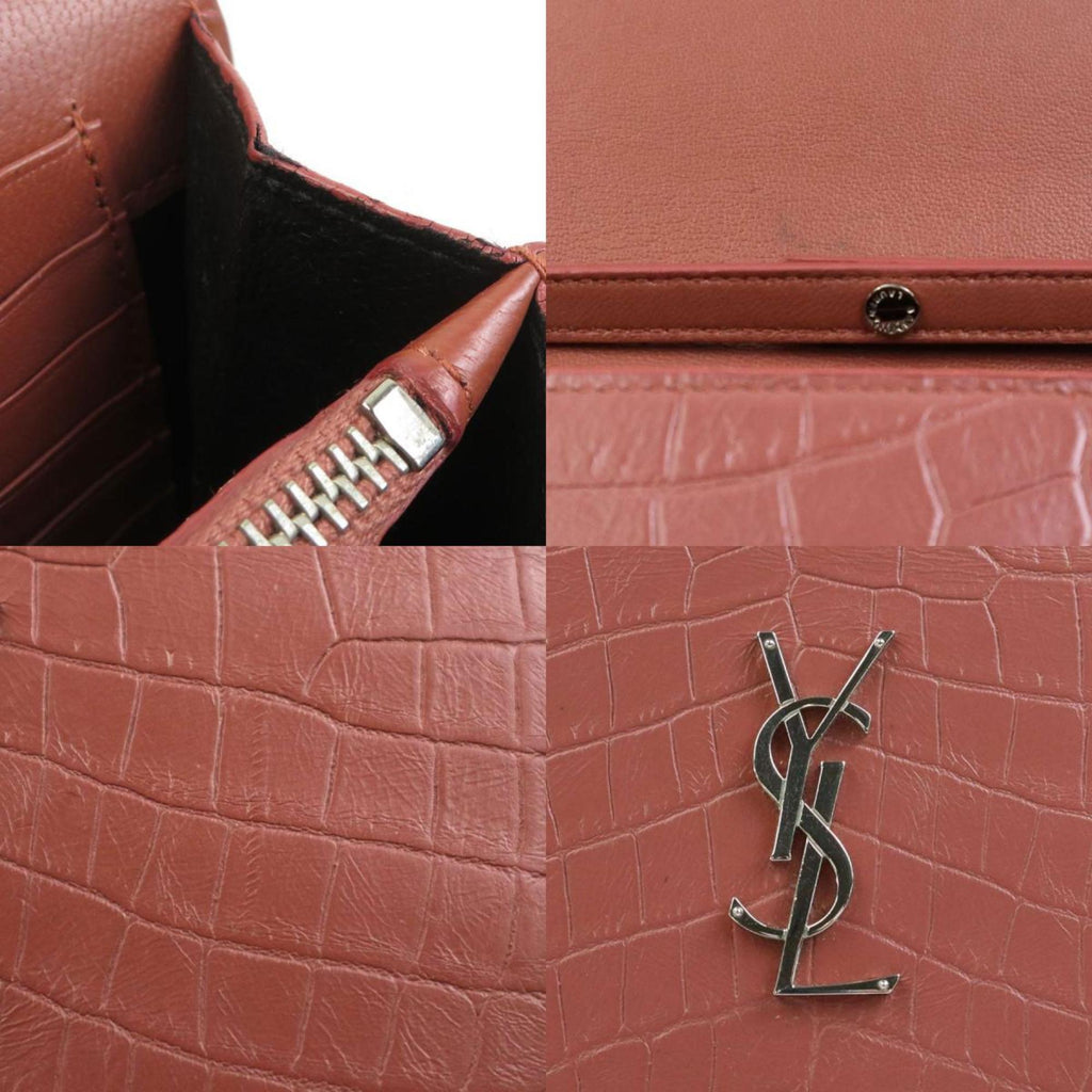 SLT Laurent wallet chain shoulder bag embossed leather pink brown silver women's e59273a