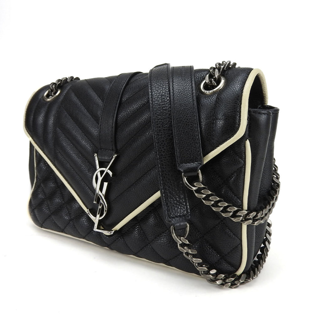 SLT Laurent Shoulder Bag Satchel Envelope Leather Black Ivory YSL Women's SAINT LAURENT