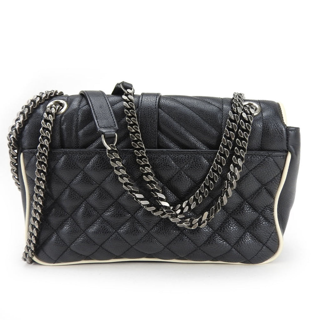 SLT Laurent Shoulder Bag Satchel Envelope Leather Black Ivory YSL Women's SAINT LAURENT