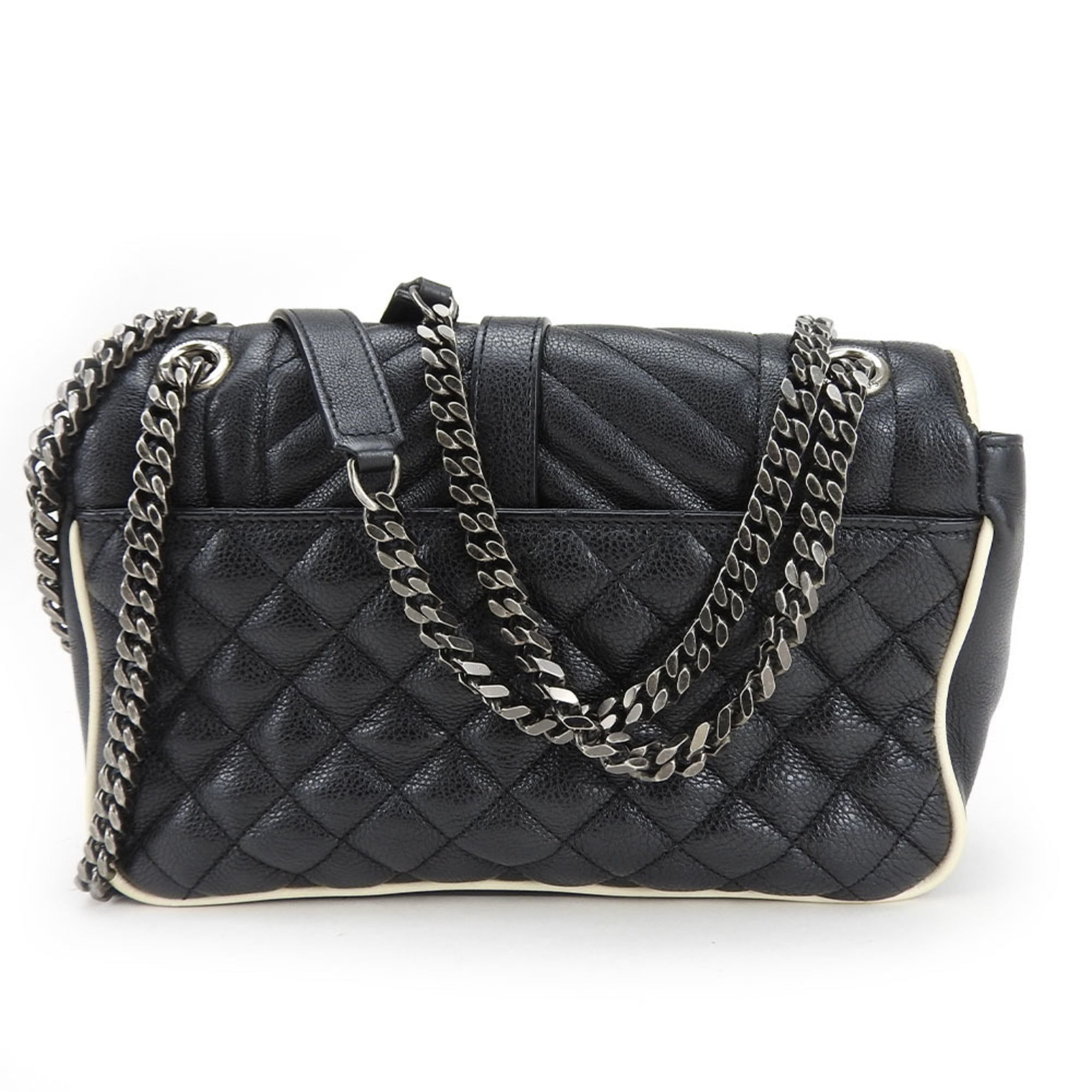 SLT Laurent Shoulder Bag Satchel Envelope Leather Black Ivory YSL Women's SAINT LAURENT