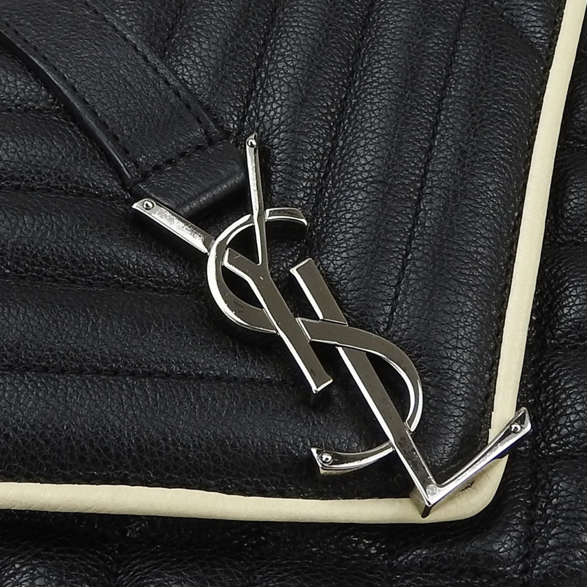 SLT Laurent Shoulder Bag Satchel Envelope Leather Black Ivory YSL Women's SAINT LAURENT