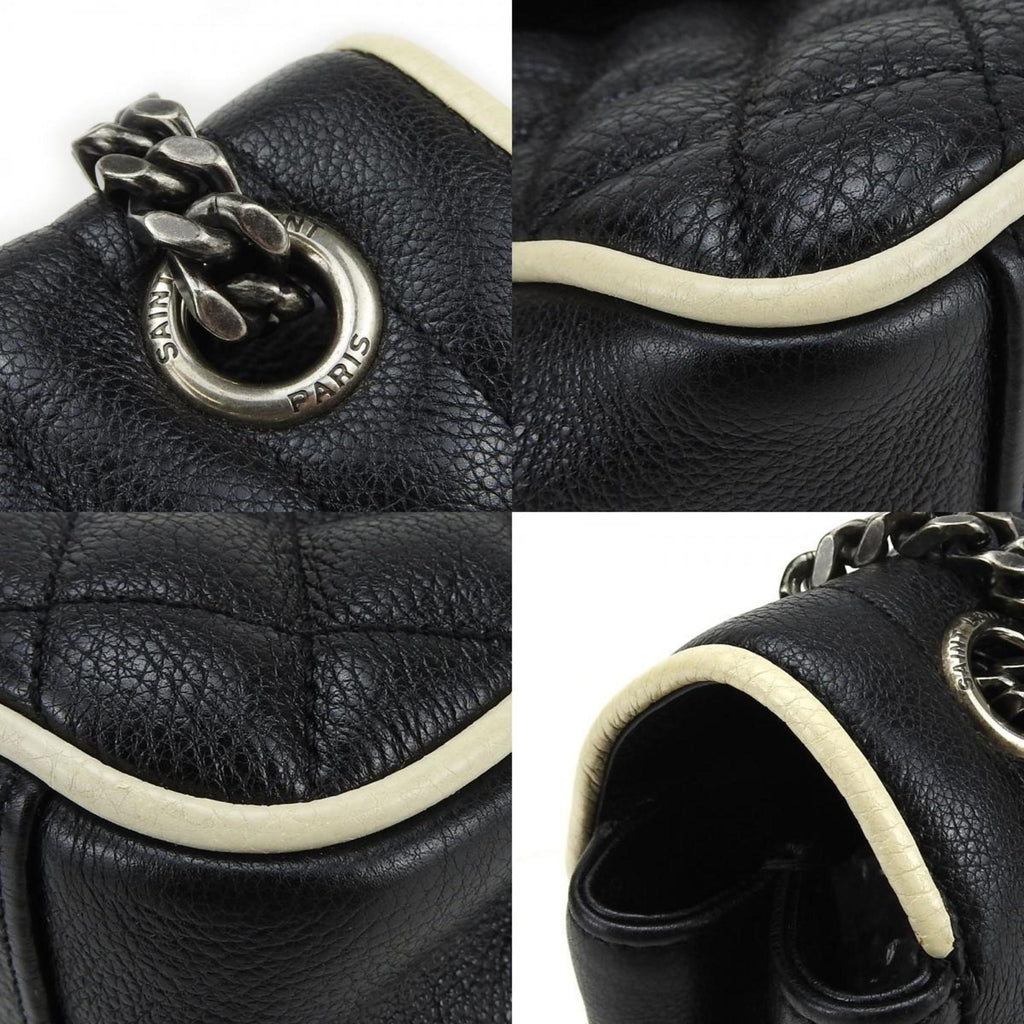 SLT Laurent Shoulder Bag Satchel Envelope Leather Black Ivory YSL Women's SAINT LAURENT