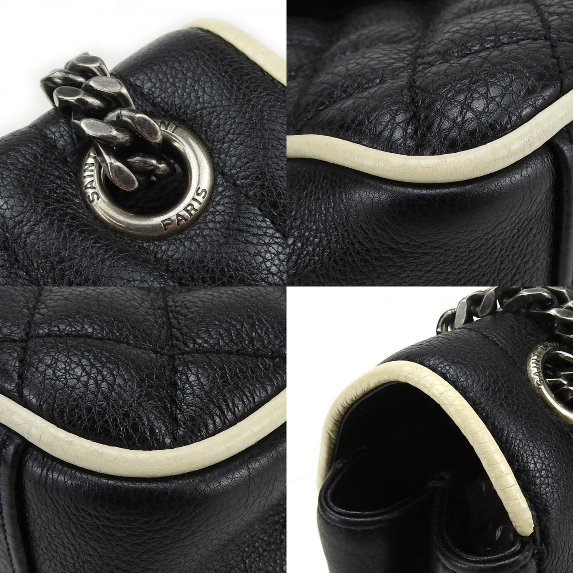 SLT Laurent Shoulder Bag Satchel Envelope Leather Black Ivory YSL Women's SAINT LAURENT