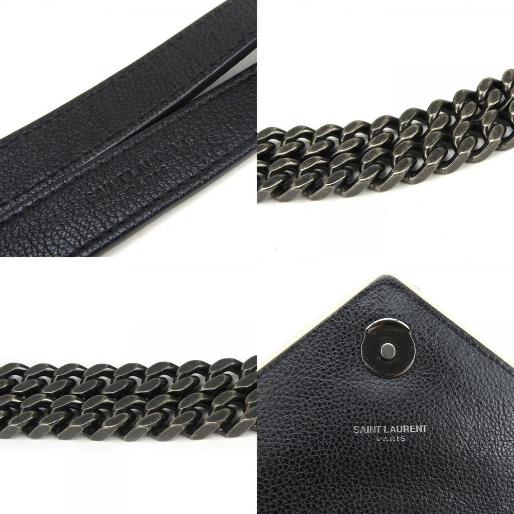 SLT Laurent Shoulder Bag Satchel Envelope Leather Black Ivory YSL Women's SAINT LAURENT