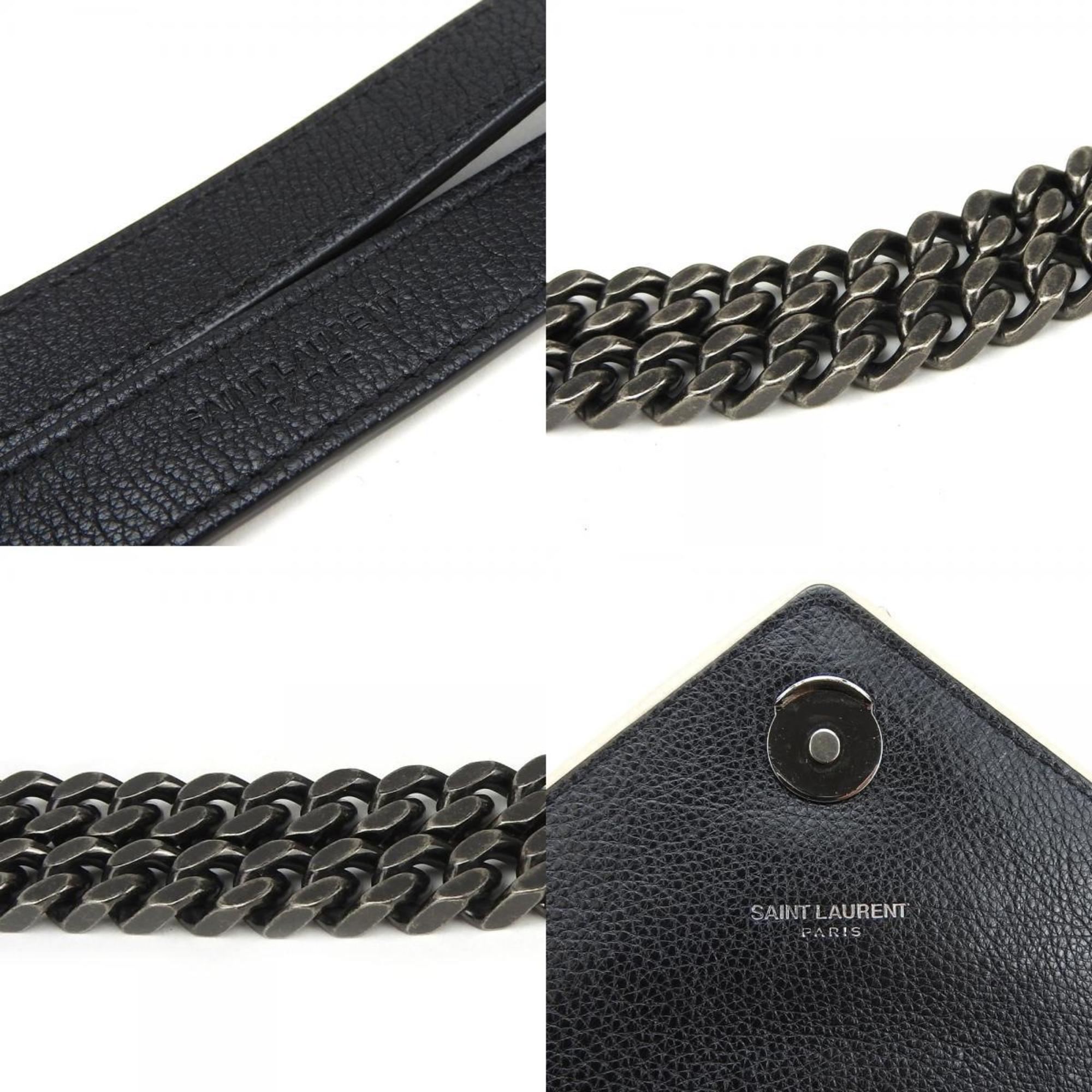 SLT Laurent Shoulder Bag Satchel Envelope Leather Black Ivory YSL Women's SAINT LAURENT