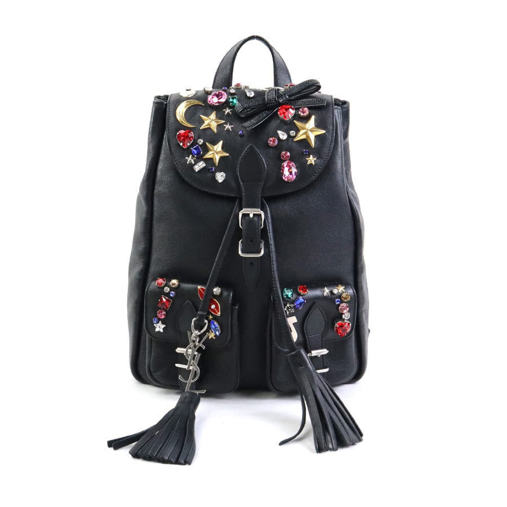 SLT Laurent Embellished Backpack Leather Metal Black Multicolor Silver Women's e59898a