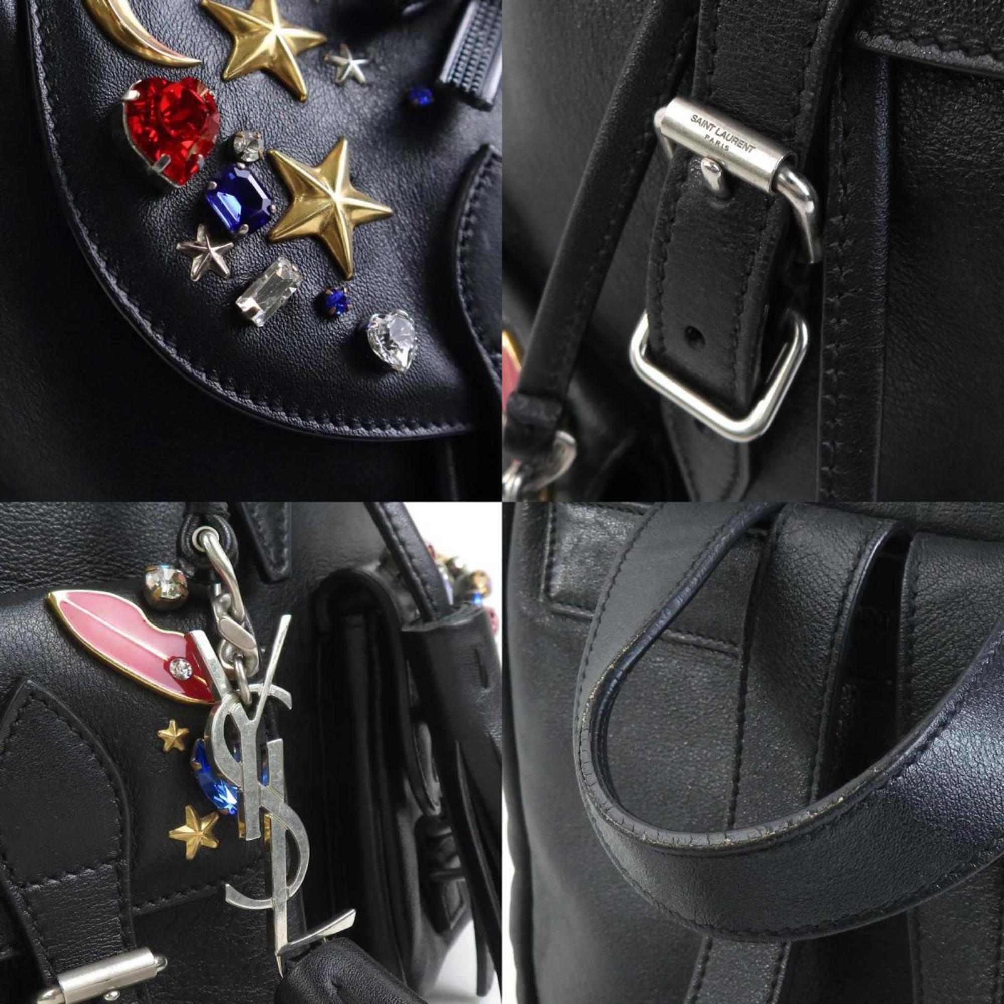 SLT Laurent Embellished Backpack Leather Metal Black Multicolor Silver Women's e59898a