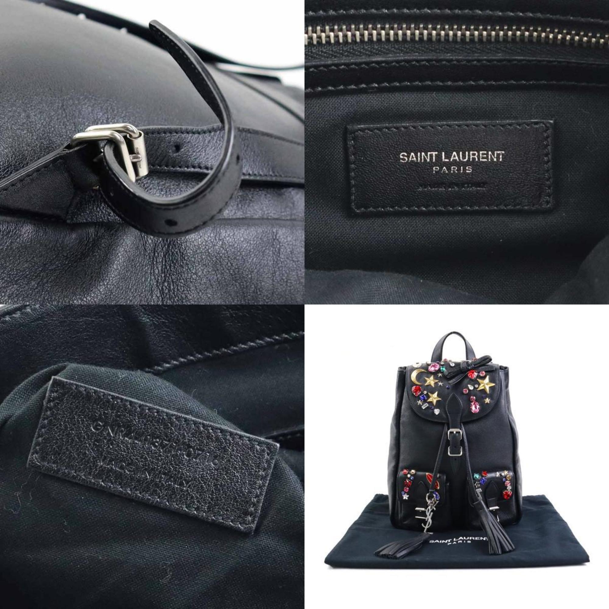 SLT Laurent Embellished Backpack Leather Metal Black Multicolor Silver Women's e59898a