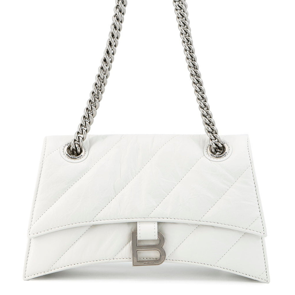 BLCG Crush Small Chain Shoulder Bag in White Leather (716351)