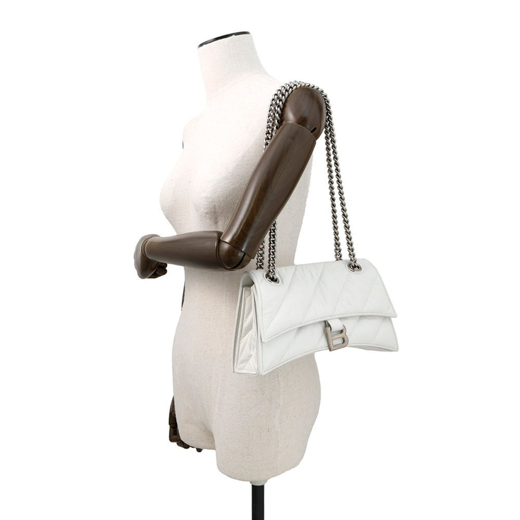 BLCG Crush Small Chain Shoulder Bag in White Leather (716351)