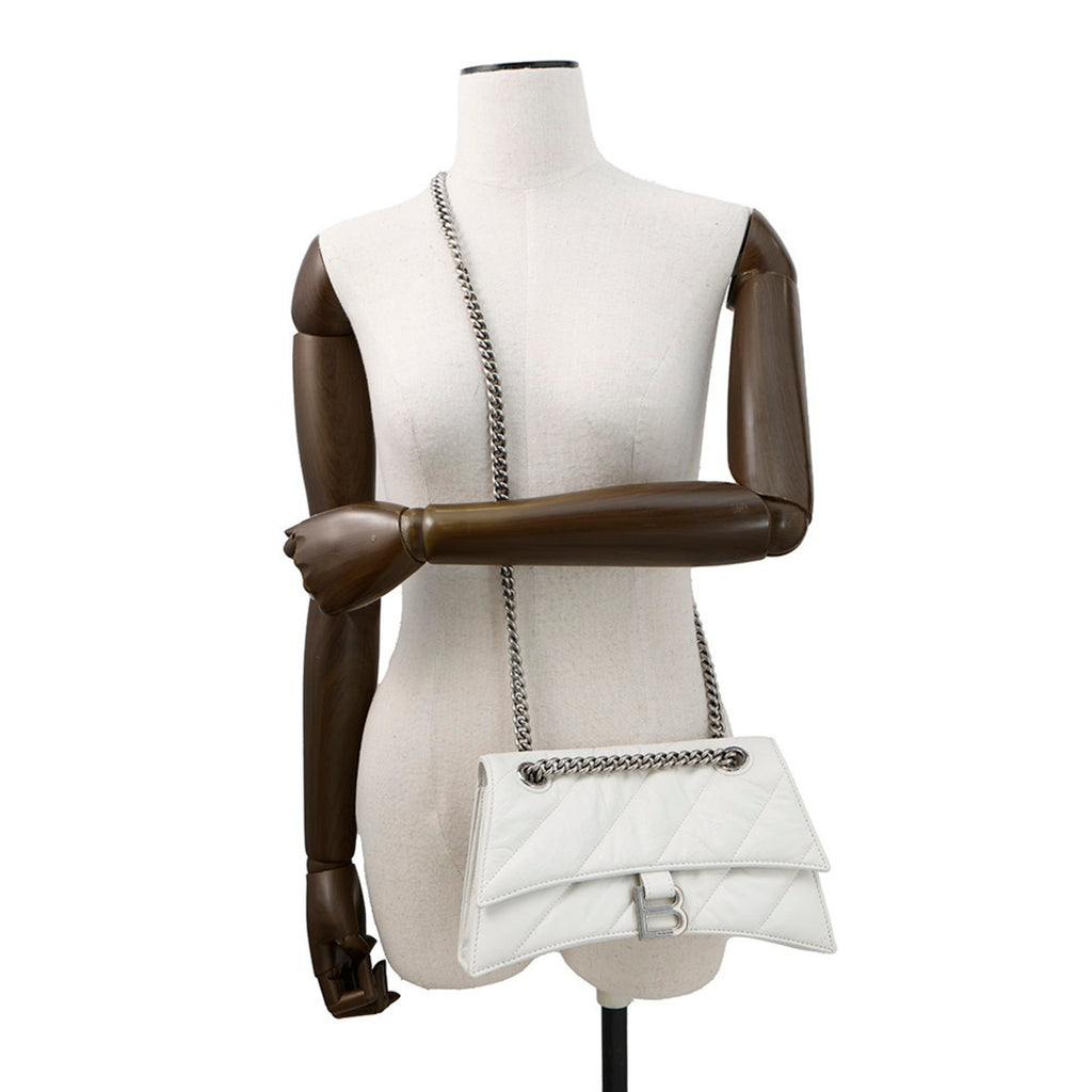 BLCG Crush Small Chain Shoulder Bag in White Leather (716351)