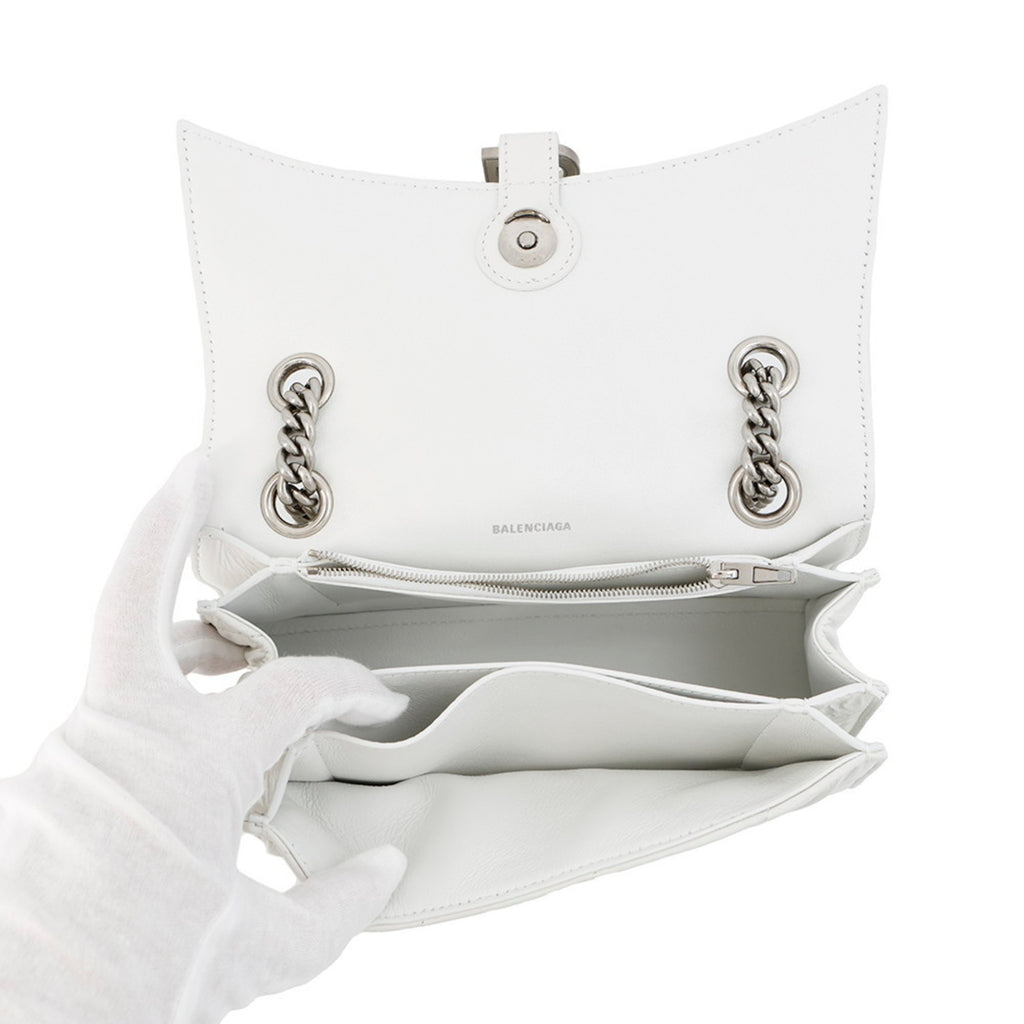 BLCG Crush Small Chain Shoulder Bag in White Leather (716351)