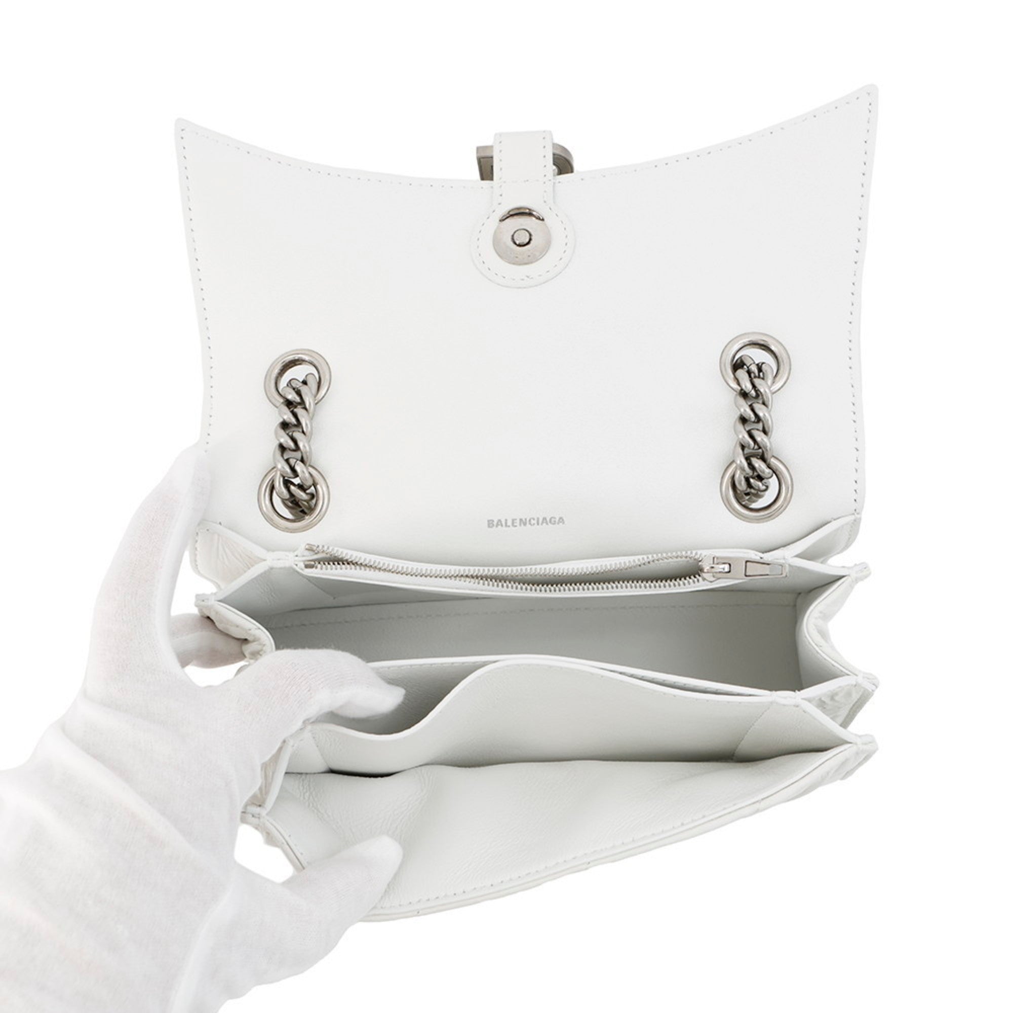 BLCG Crush Small Chain Shoulder Bag in White Leather (716351)