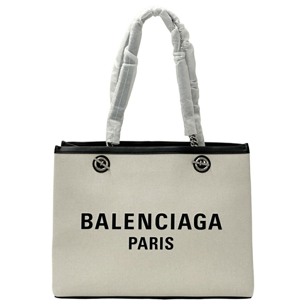 BLCG BALENCIAGA Women's Tote Bag Canvas Leather Duty-Free Medium Ivory Black White 759973