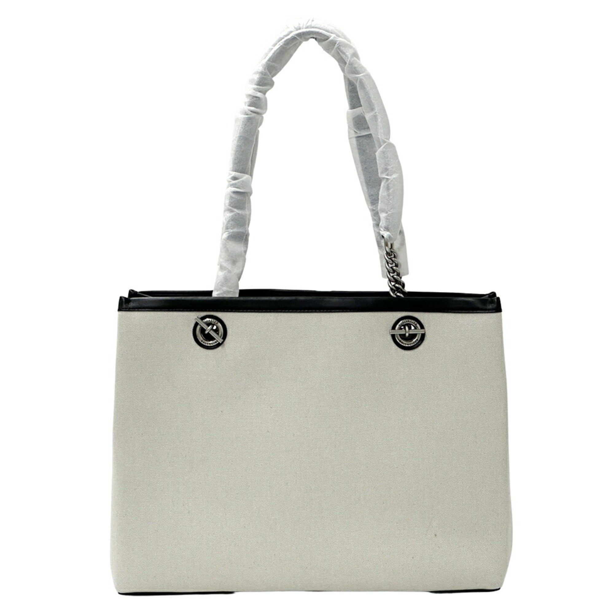 BLCG BALENCIAGA Women's Tote Bag Canvas Leather Duty-Free Medium Ivory Black White 759973